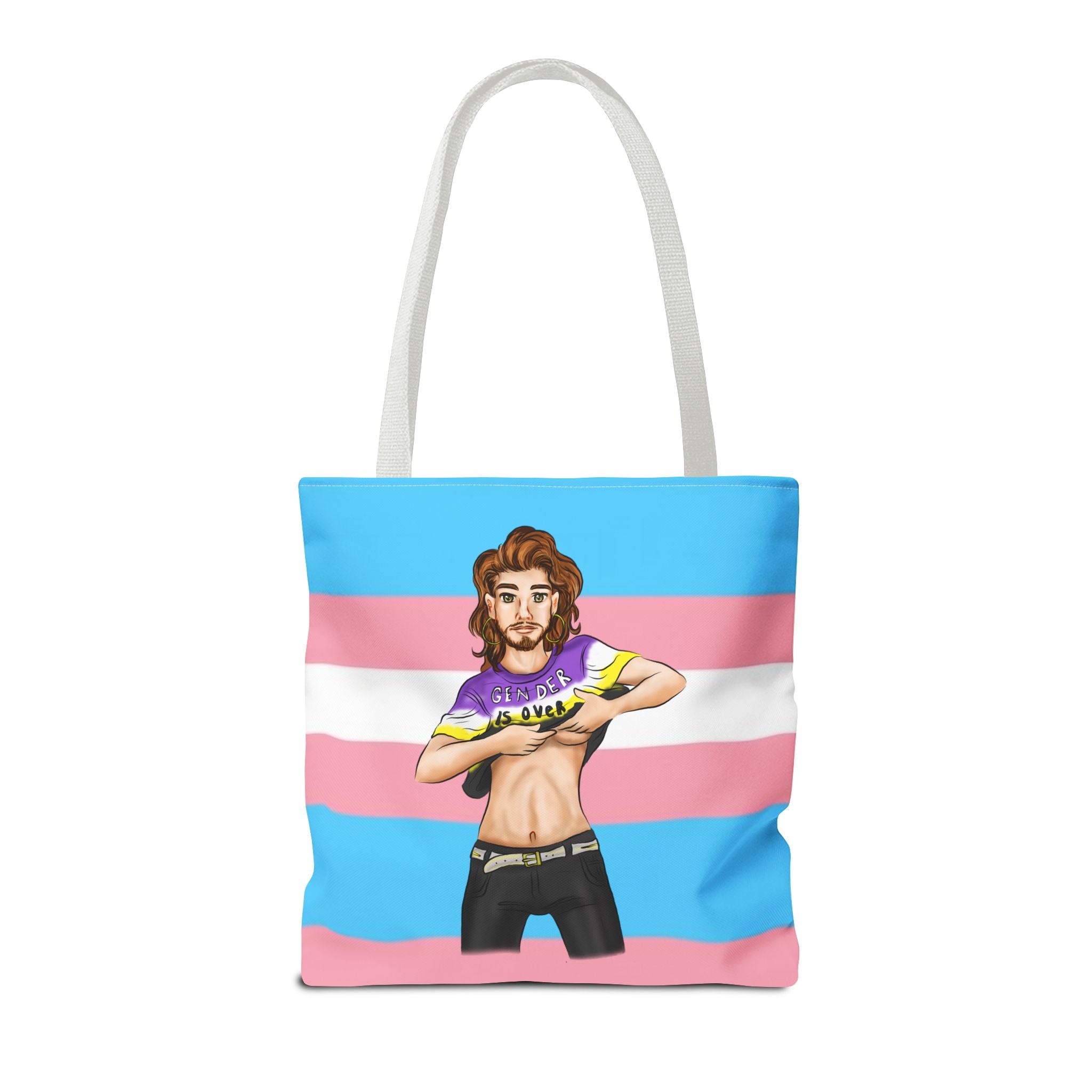Trans Pride Tote Bag – “Gender Is Over” Art, Durable Polyester, Multiple Sizes | Inclusive LGBTQIA+ Accessory | Voce Lindx