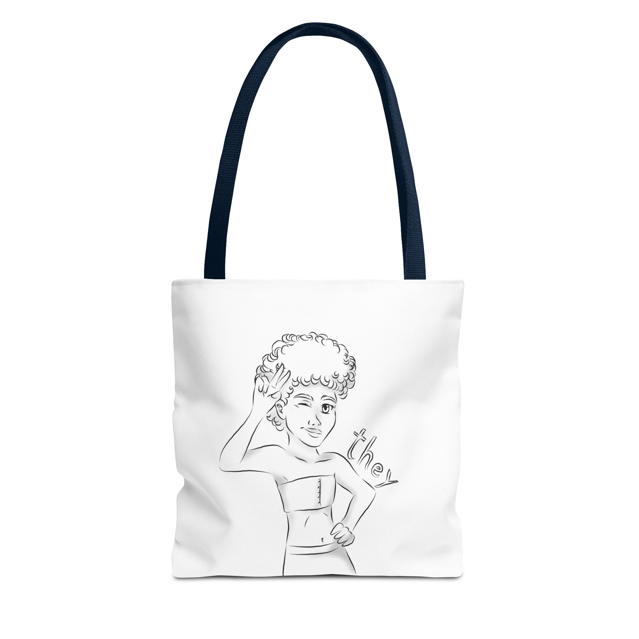 They Pronoun Tote Bag – Gender-Free, Black Line Art, Durable Polyester, Multiple Sizes | Inclusive LGBTQIA+ Accessory | Voce Lindx