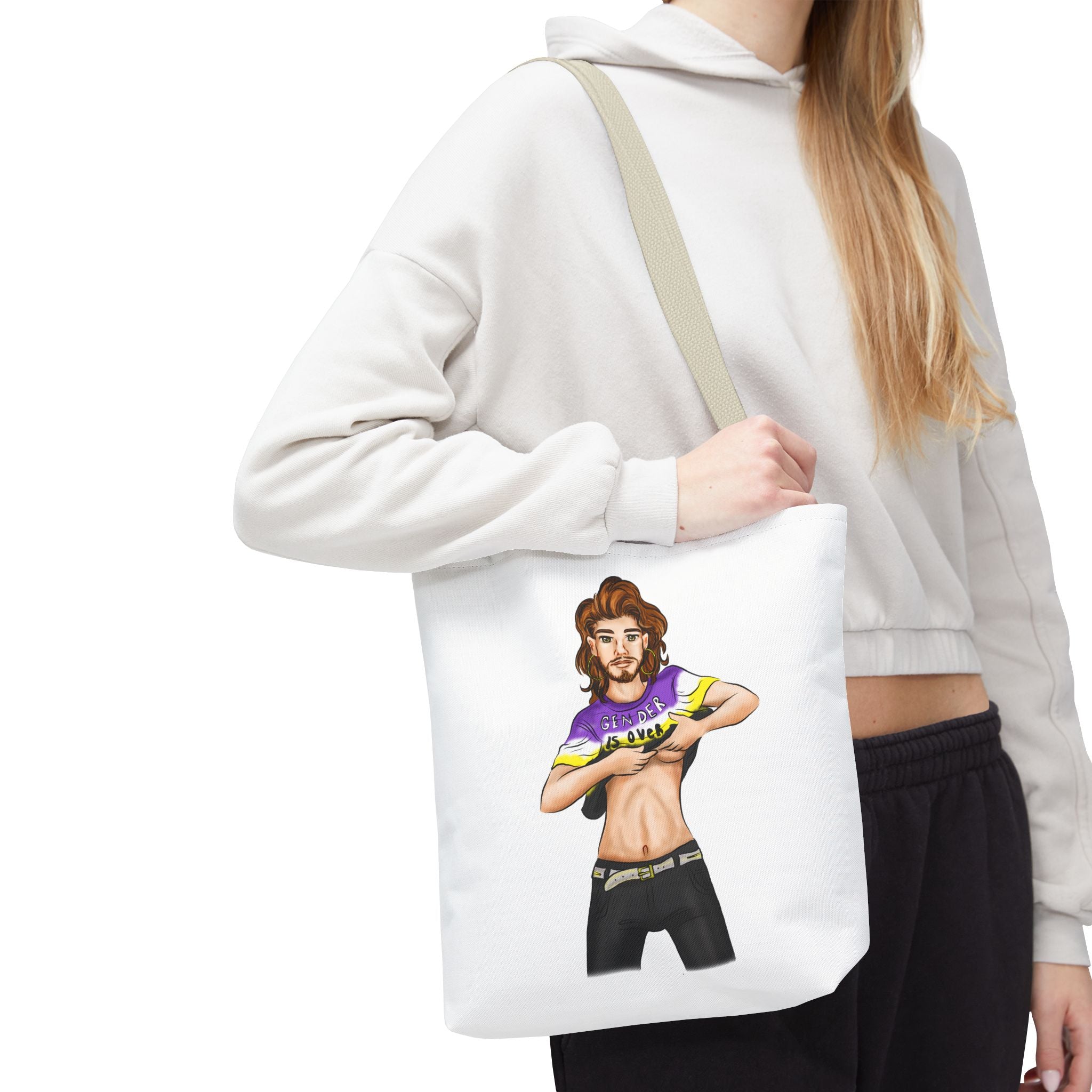 Nonbinary Pride Tote Bag – “Gender Is Over” Art, Durable Polyester, Multiple Sizes | Inclusive LGBTQIA+ Accessory | Voce Lindx