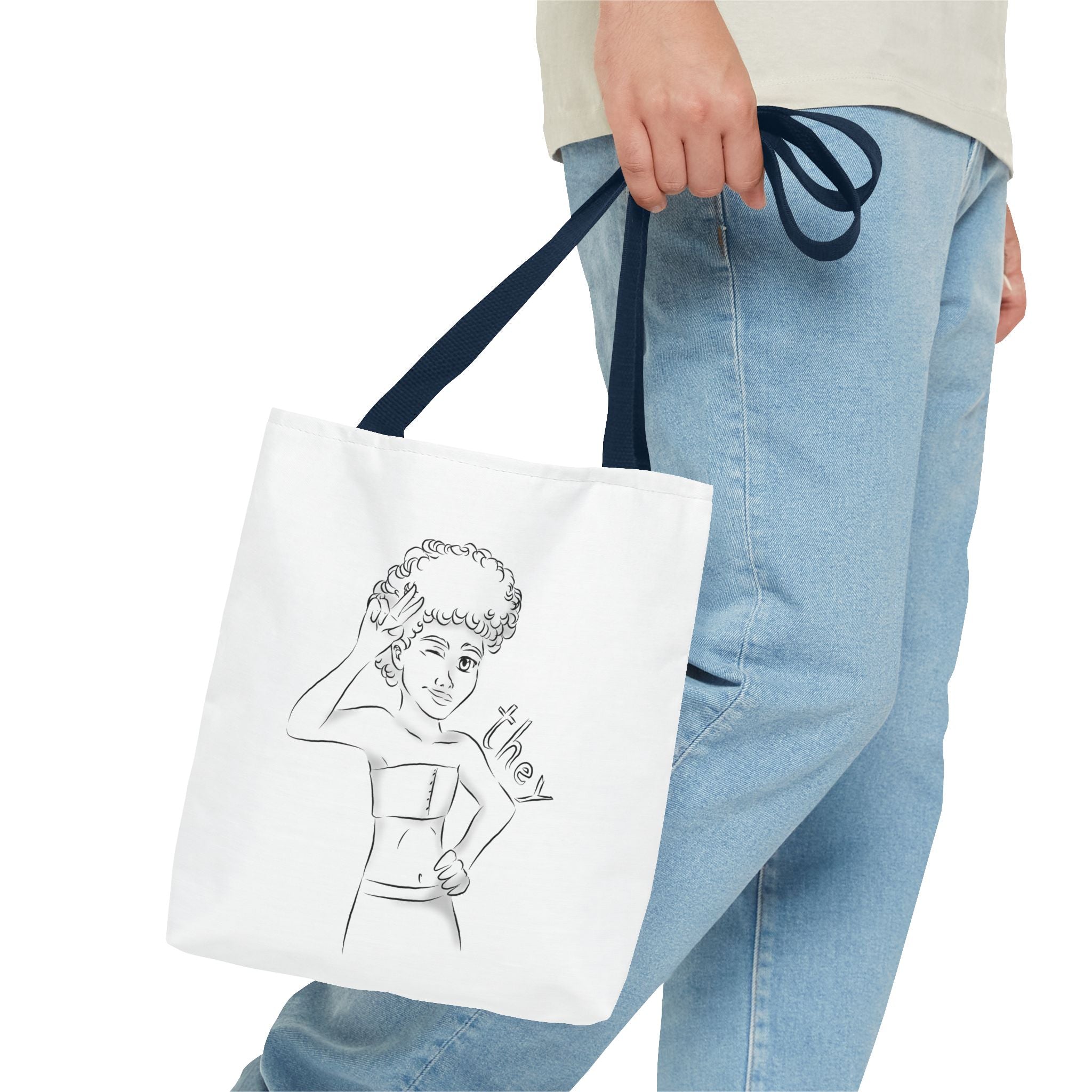 They Pronoun Tote Bag – Gender-Free, Black Line Art, Durable Polyester, Multiple Sizes | Inclusive LGBTQIA+ Accessory | Voce Lindx