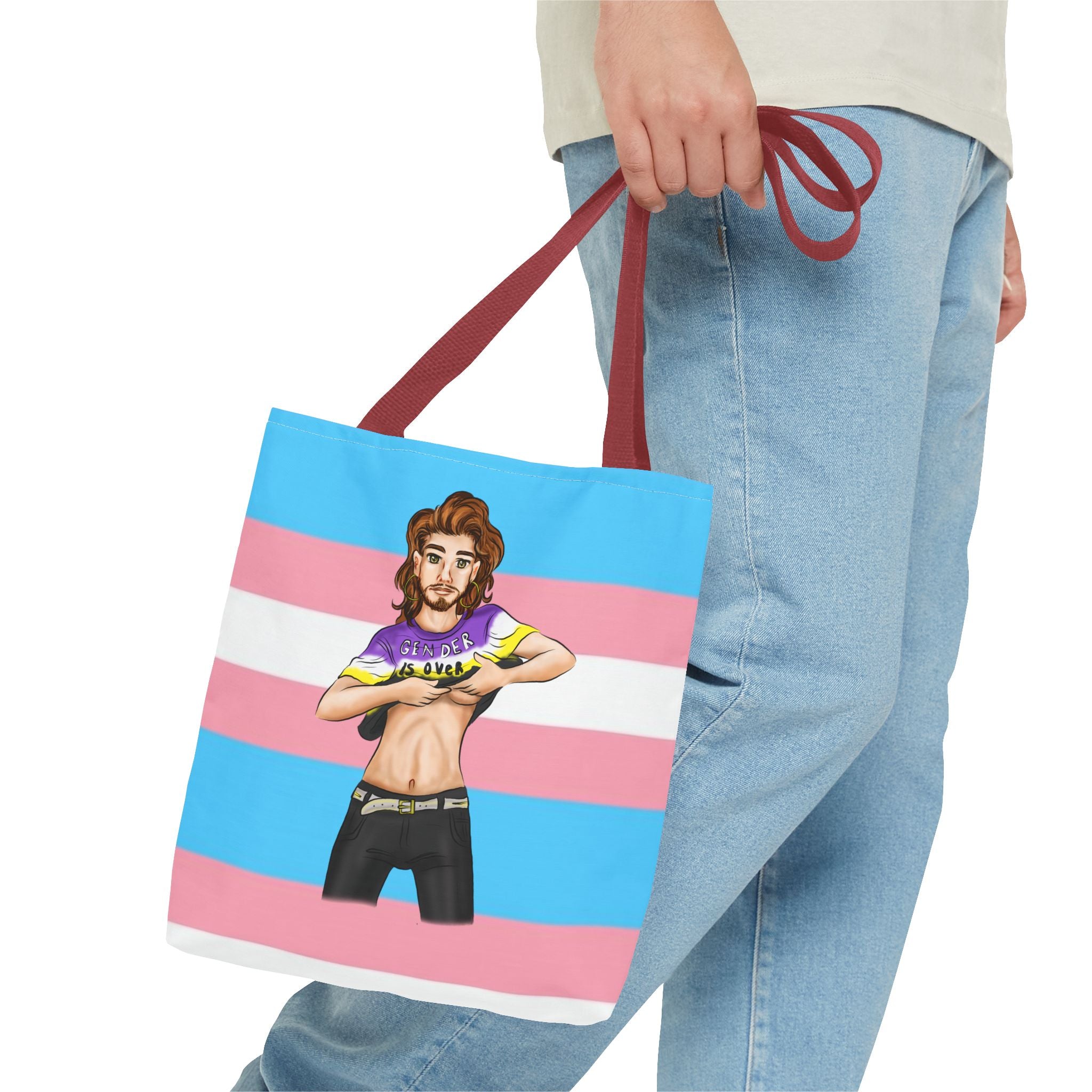 Trans Pride Tote Bag – “Gender Is Over” Art, Durable Polyester, Multiple Sizes | Inclusive LGBTQIA+ Accessory | Voce Lindx