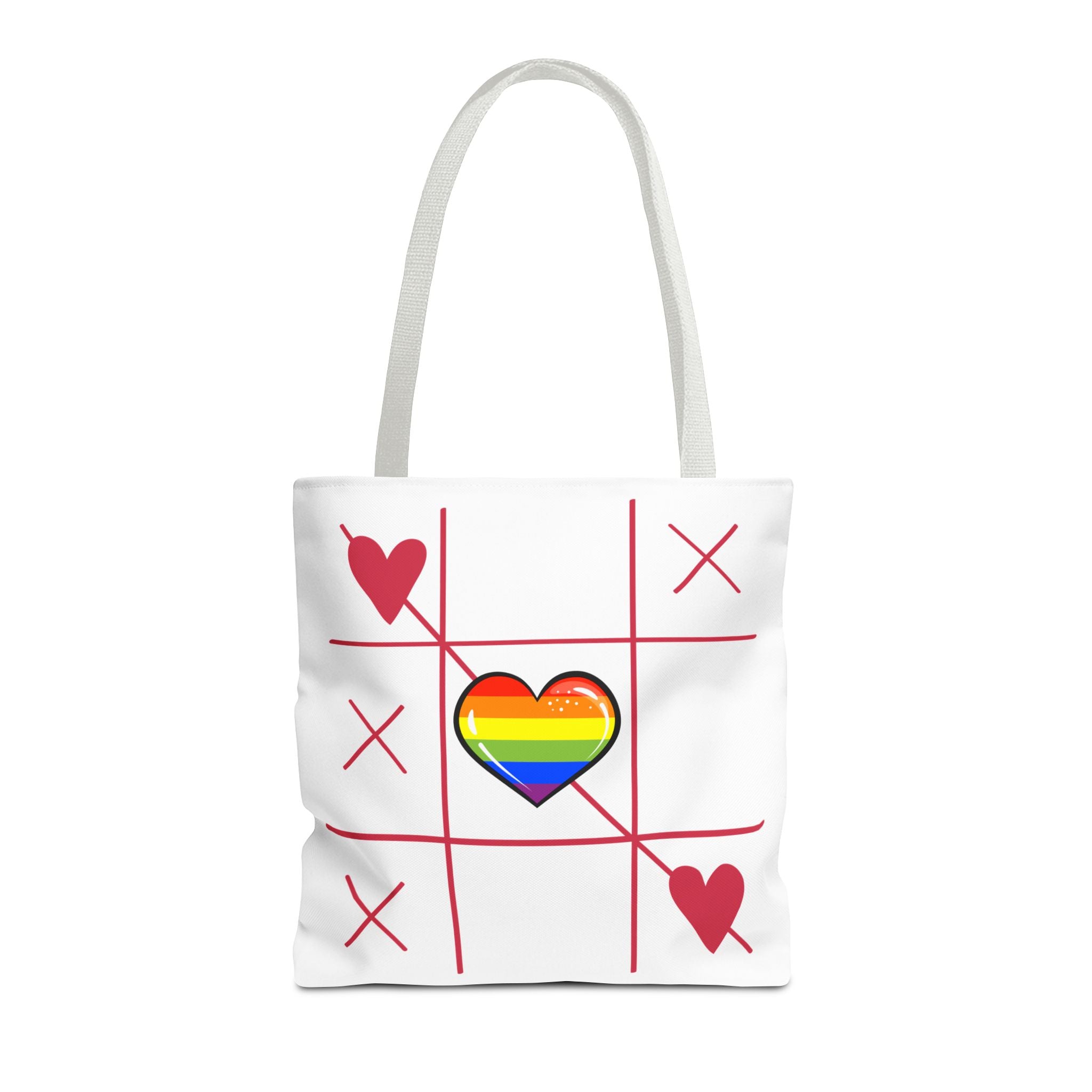 Rainbow Love Tote Bag – Tic Tac Toe Heart, Durable Polyester, Multiple Sizes | Inclusive LGBTQIA+ Accessory | Voce Lindx