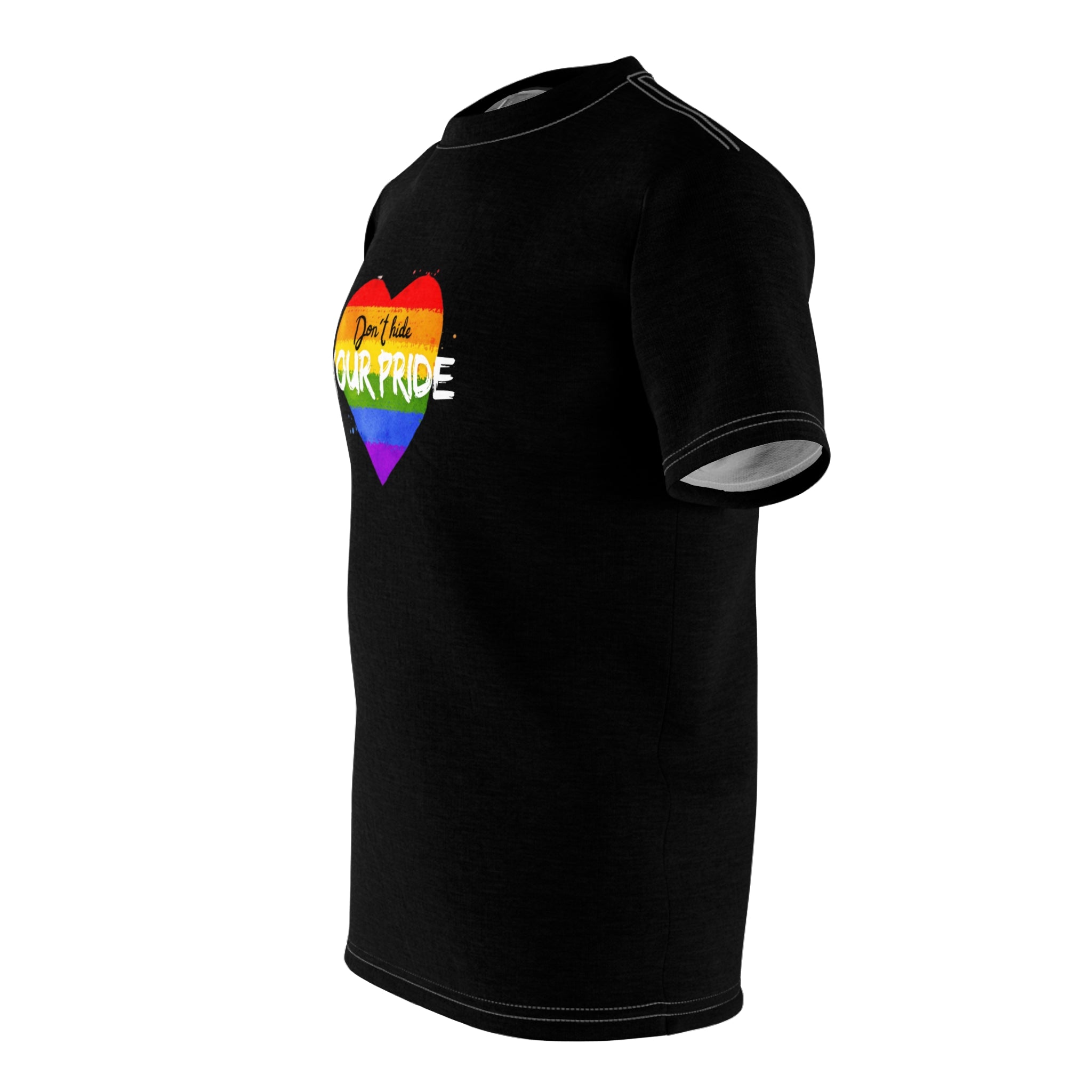 Don’t Hide Your Pride Gender-Free Tee – Rainbow Heart, Inclusive LGBTQIA+ Fashion | Voce Lindx