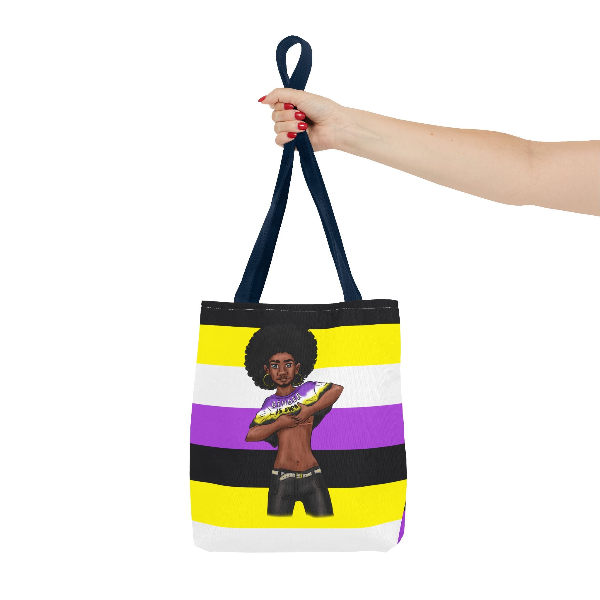 Nonbinary Pride Tote Bag – “Gender Is Over” Art, Durable Polyester, Multiple Sizes | Inclusive LGBTQIA+ Accessory | Voce Lindx