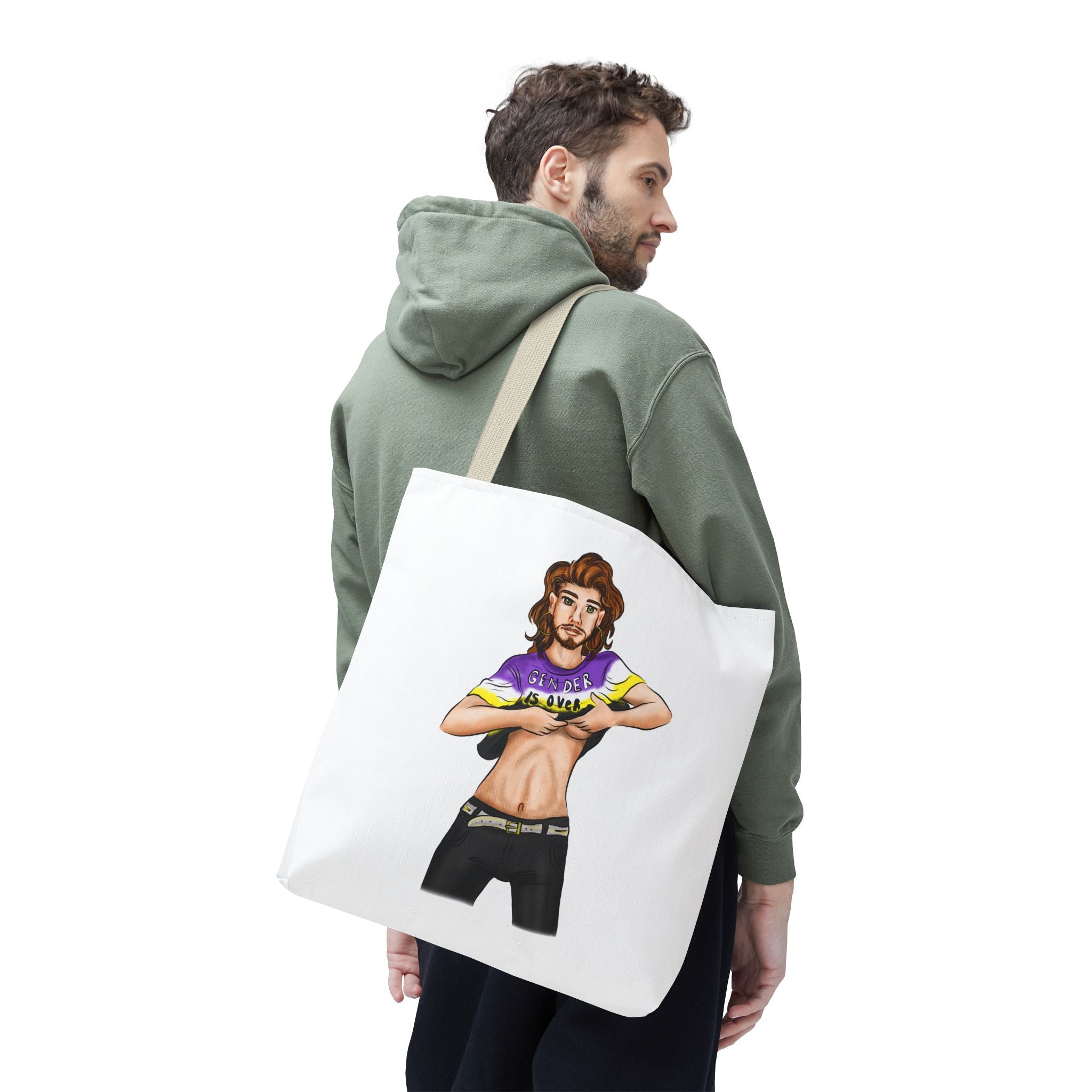 Nonbinary Pride Tote Bag – “Gender Is Over” Art, Durable Polyester, Multiple Sizes | Inclusive LGBTQIA+ Accessory | Voce Lindx