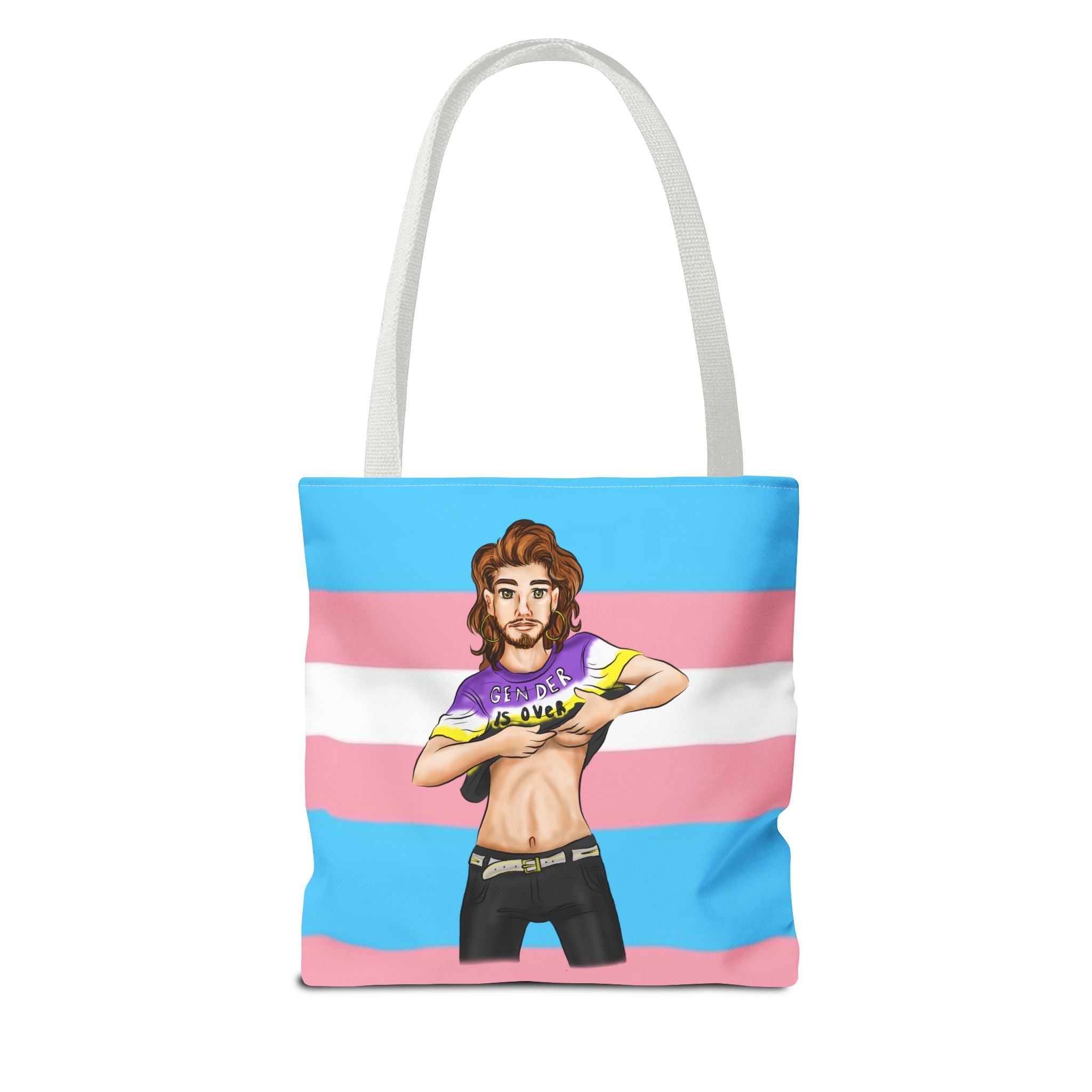 Trans Pride Tote Bag – “Gender Is Over” Art, Durable Polyester, Multiple Sizes | Inclusive LGBTQIA+ Accessory | Voce Lindx