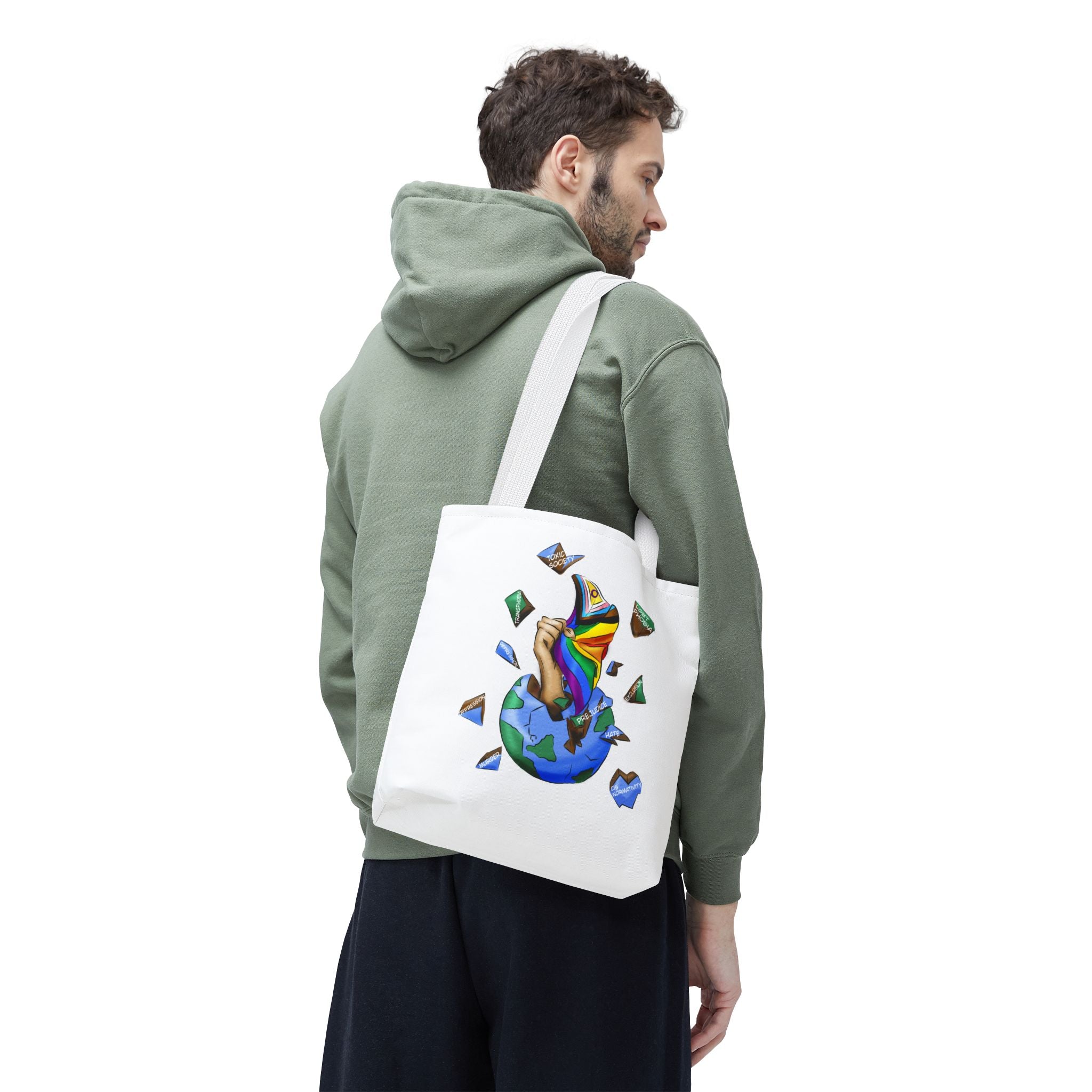 Progress Pride Flag Tote Bag – Breaking Barriers Art, Durable Polyester, Multiple Sizes | Inclusive LGBTQIA+ Accessory | Voce Lindx