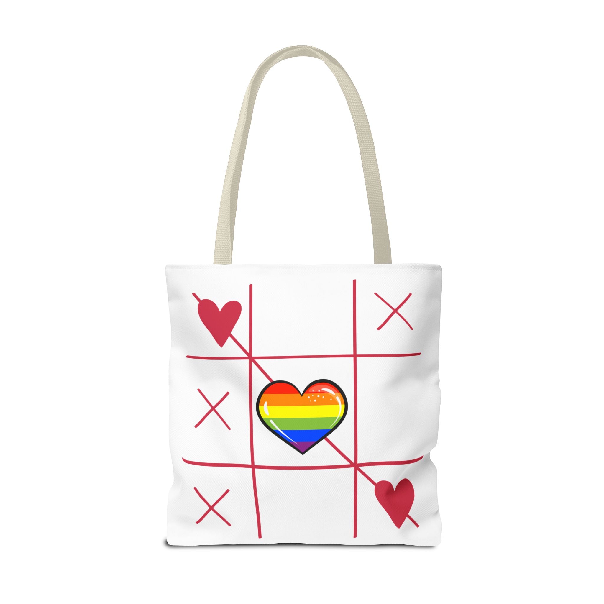 Rainbow Love Tote Bag – Tic Tac Toe Heart, Durable Polyester, Multiple Sizes | Inclusive LGBTQIA+ Accessory | Voce Lindx