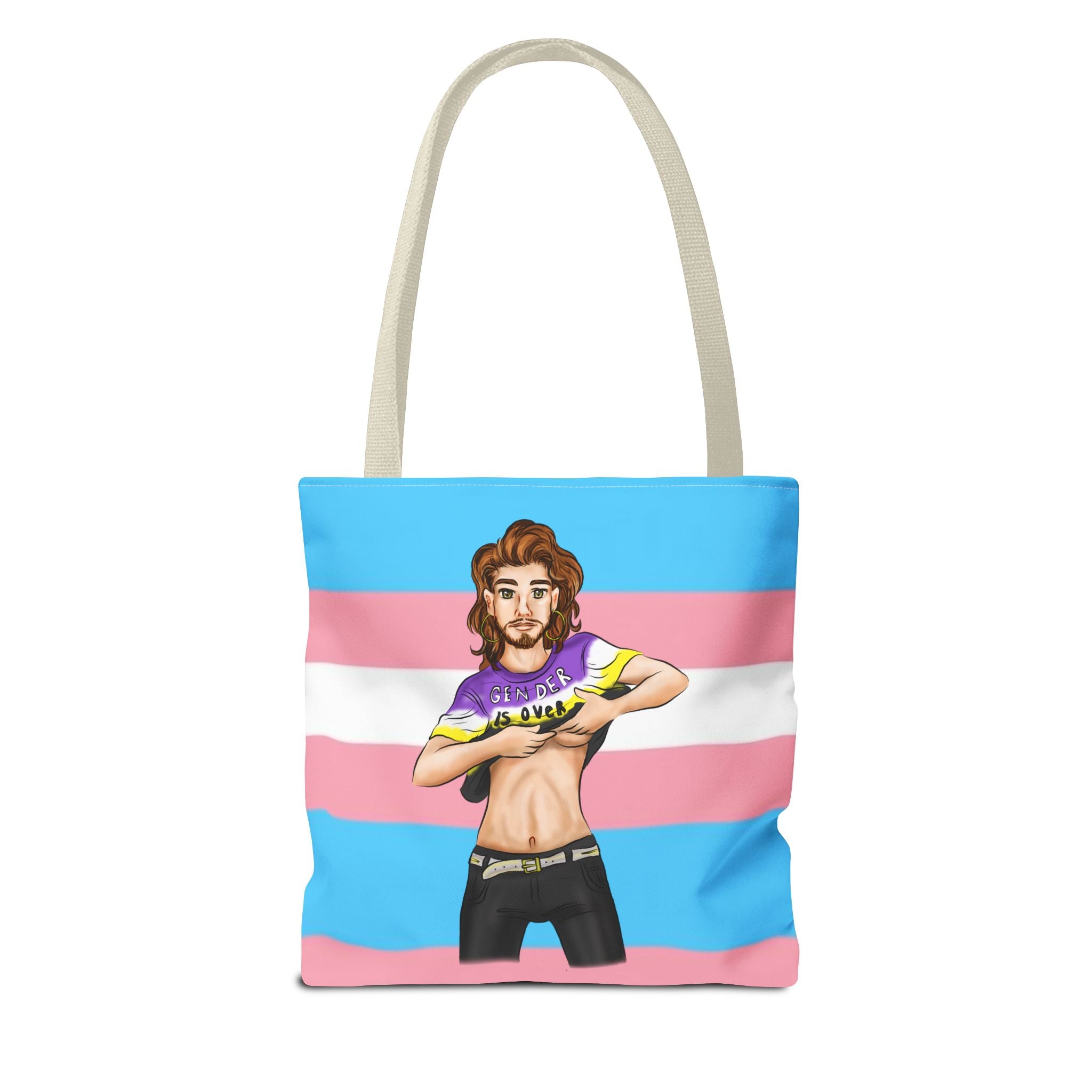 Trans Pride Tote Bag – “Gender Is Over” Art, Durable Polyester, Multiple Sizes | Inclusive LGBTQIA+ Accessory | Voce Lindx