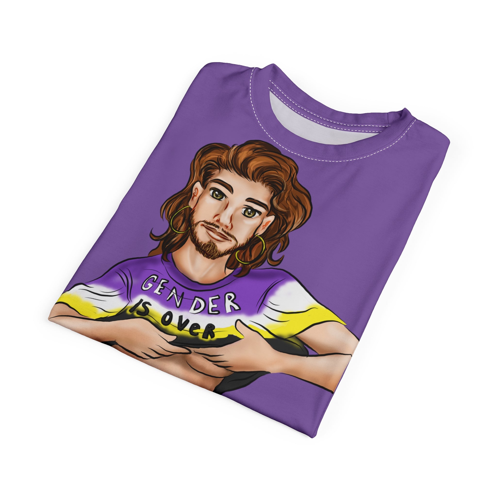Gender Is Over Gender-Free Tee – Nonbinary & Trans Pride Sleeves, Inclusive LGBTQIA+ Art, Lightweight Polyester | Voce Lindx
