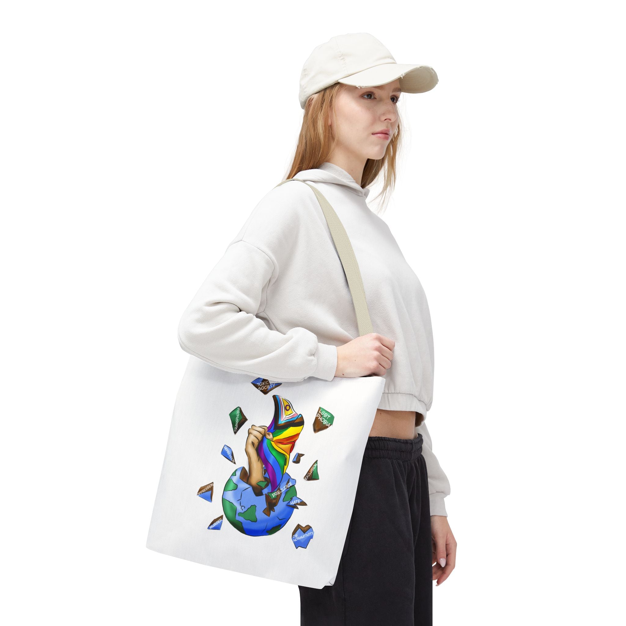 Progress Pride Flag Tote Bag – Breaking Barriers Art, Durable Polyester, Multiple Sizes | Inclusive LGBTQIA+ Accessory | Voce Lindx