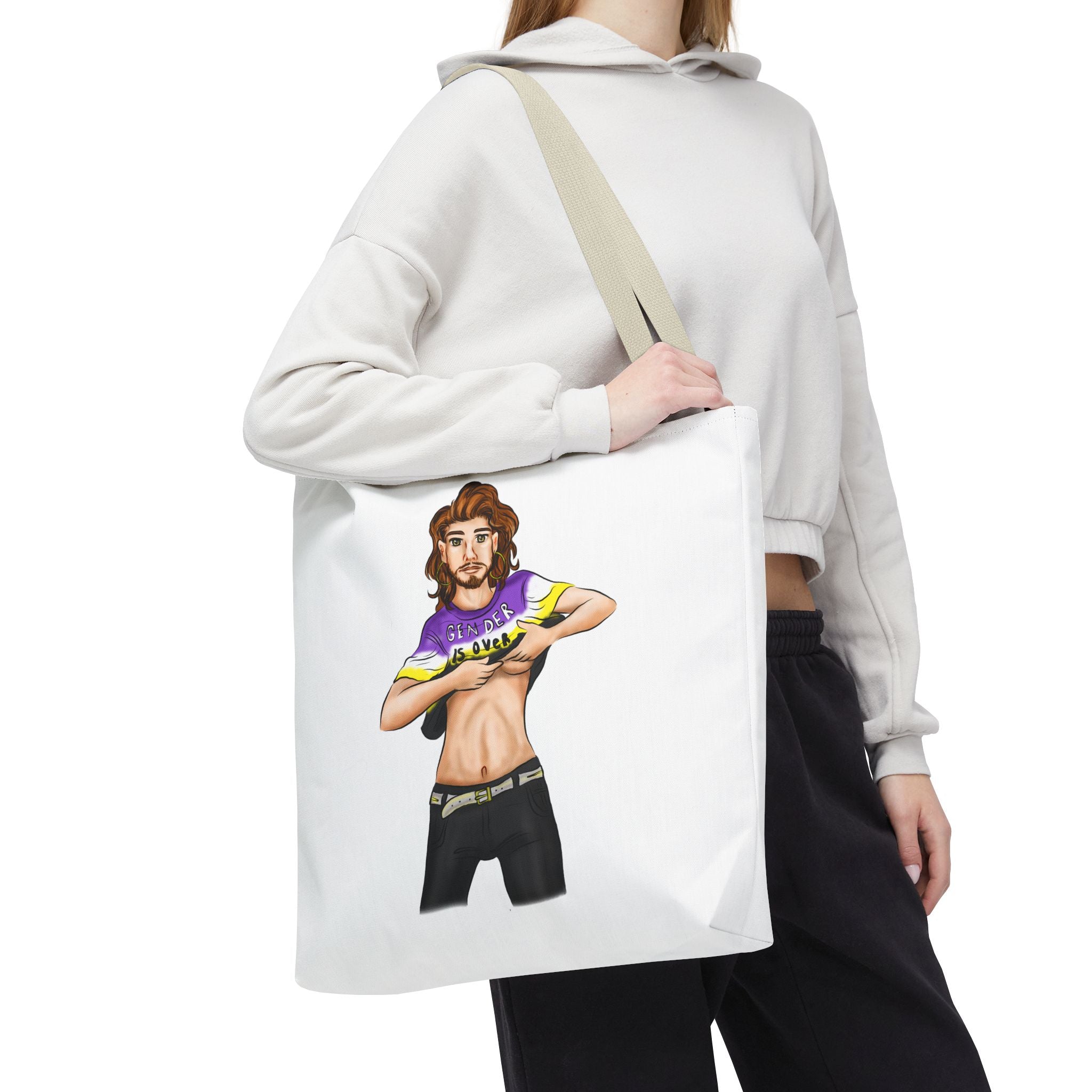 Nonbinary Pride Tote Bag – “Gender Is Over” Art, Durable Polyester, Multiple Sizes | Inclusive LGBTQIA+ Accessory | Voce Lindx