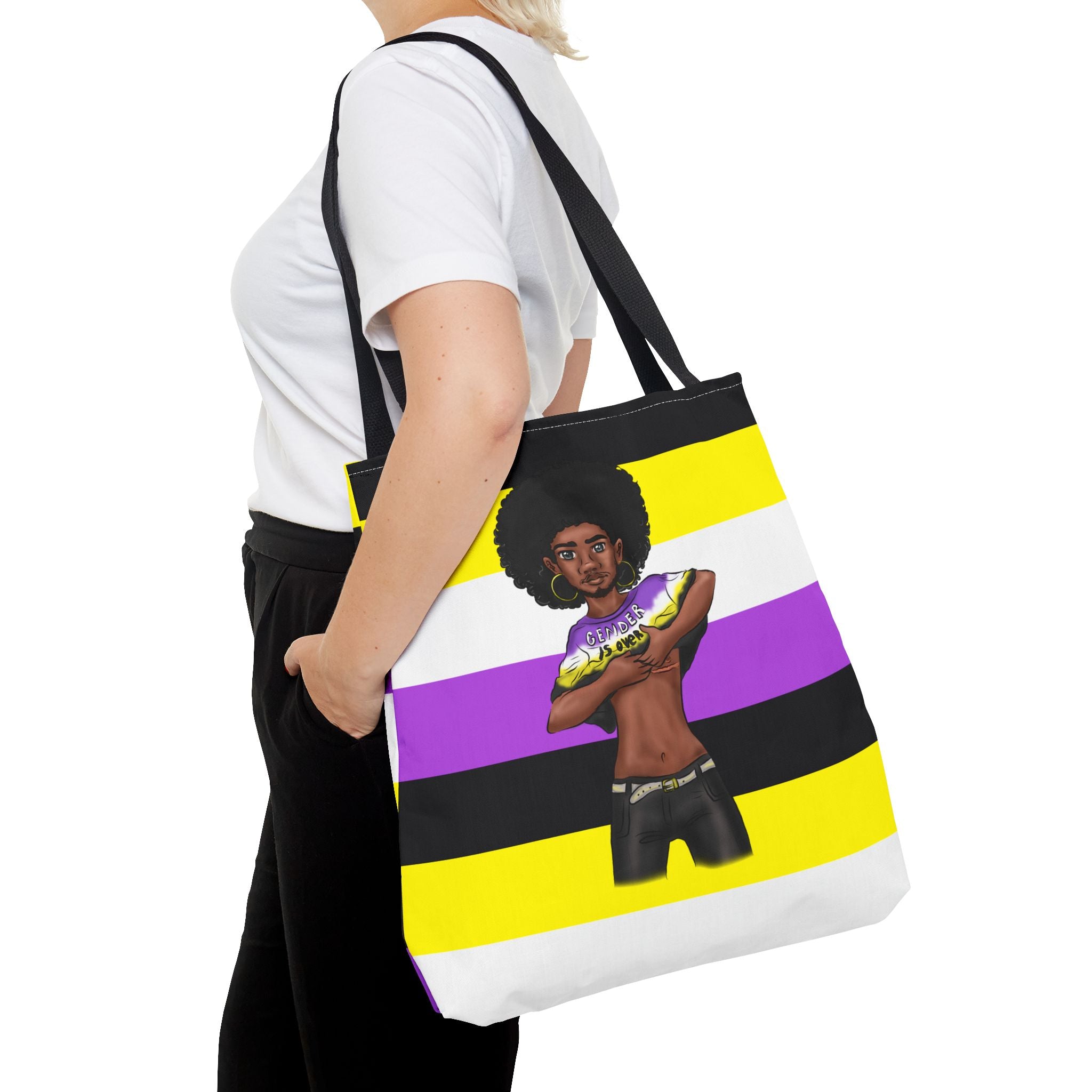 Nonbinary Pride Tote Bag – “Gender Is Over” Art, Durable Polyester, Multiple Sizes | Inclusive LGBTQIA+ Accessory | Voce Lindx