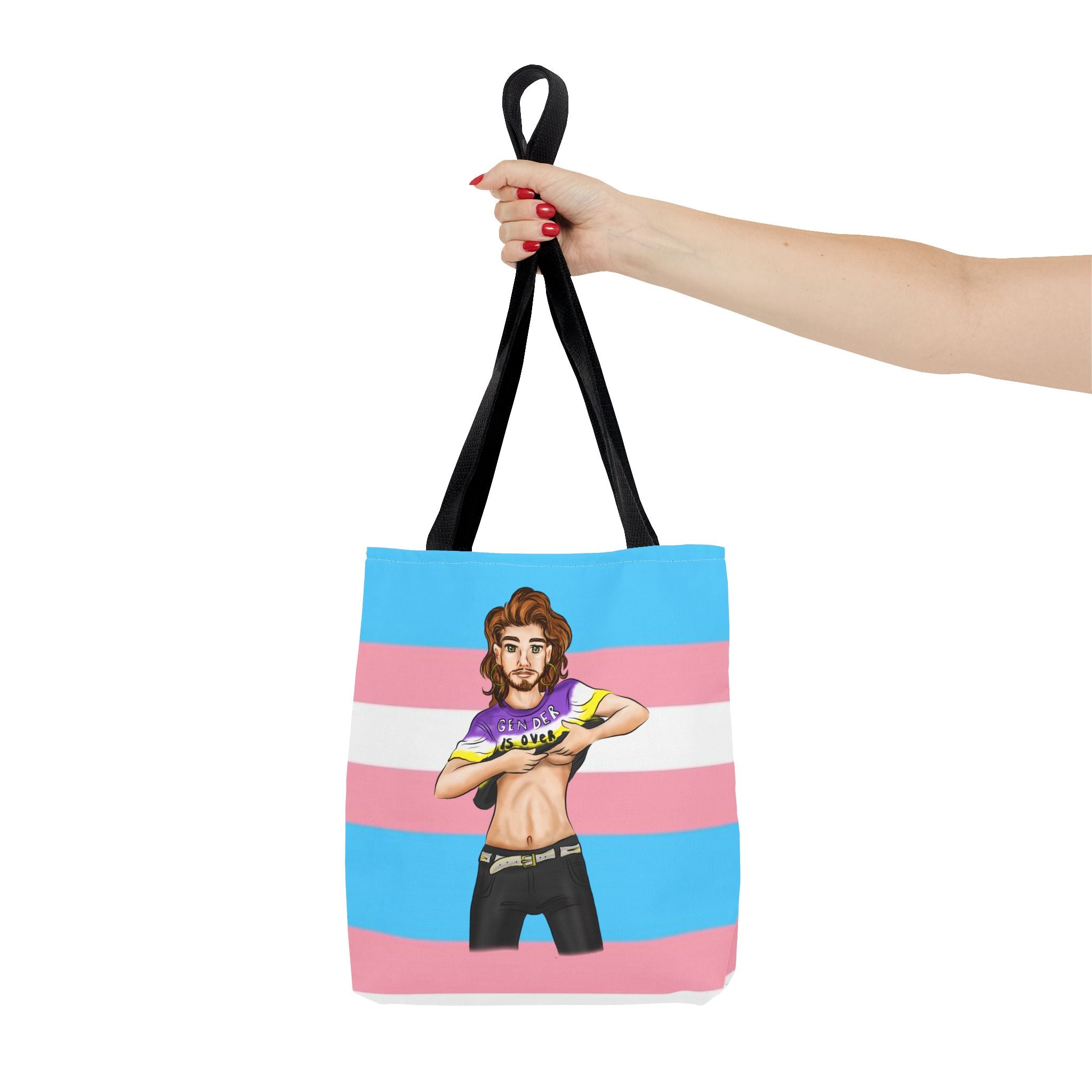 Trans Pride Tote Bag – “Gender Is Over” Art, Durable Polyester, Multiple Sizes | Inclusive LGBTQIA+ Accessory | Voce Lindx
