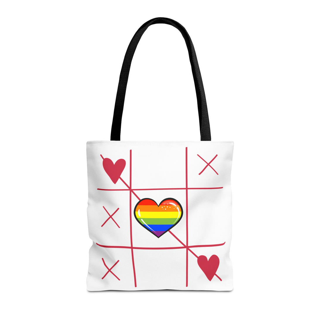 Rainbow Love Tote Bag – Tic Tac Toe Heart, Durable Polyester, Multiple Sizes | Inclusive LGBTQIA+ Accessory | Voce Lindx