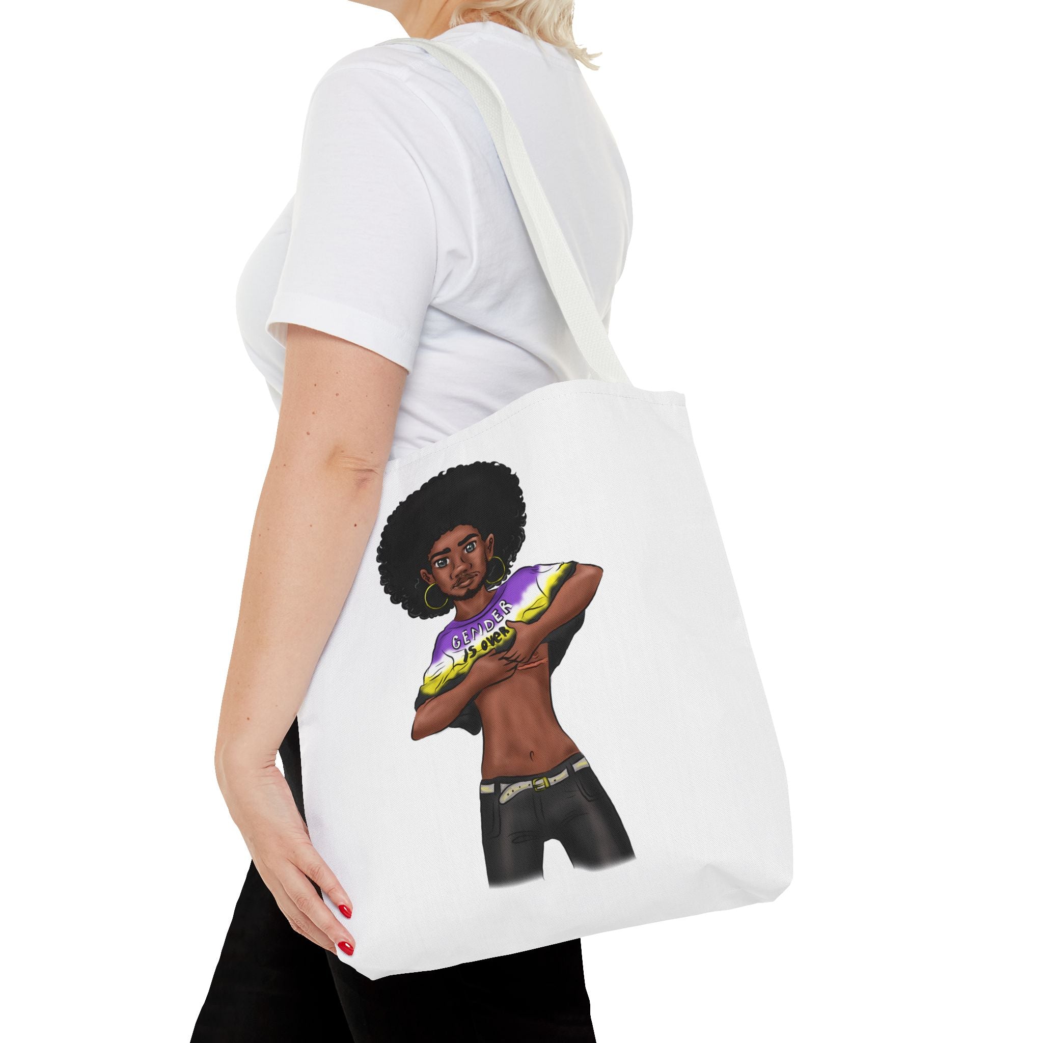 Gender Is Over Tote Bag – Gender-Free, Black Representation Art, Durable Polyester, Multiple Sizes | Inclusive LGBTQIA+ Accessory | Voce Lindx