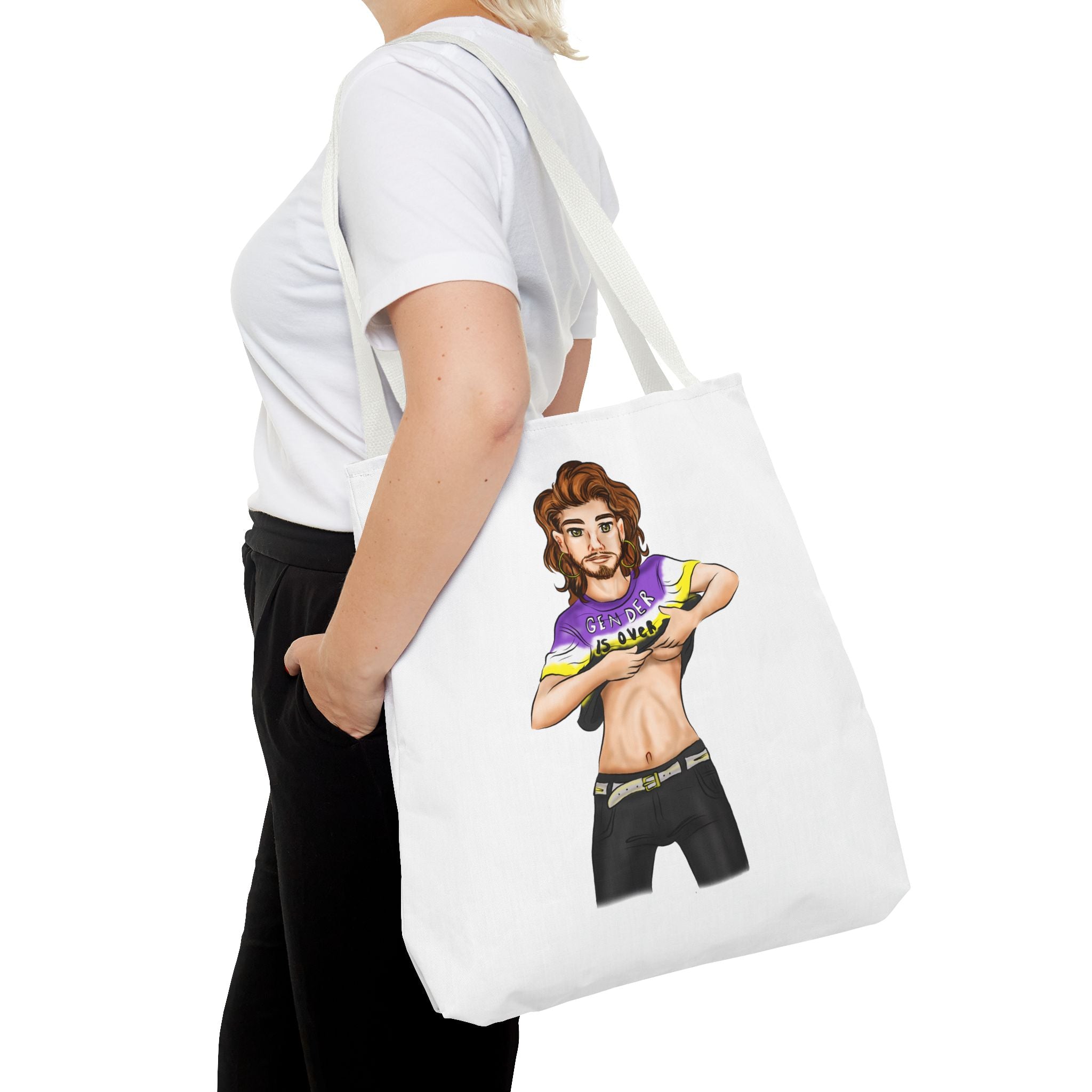 Nonbinary Pride Tote Bag – “Gender Is Over” Art, Durable Polyester, Multiple Sizes | Inclusive LGBTQIA+ Accessory | Voce Lindx