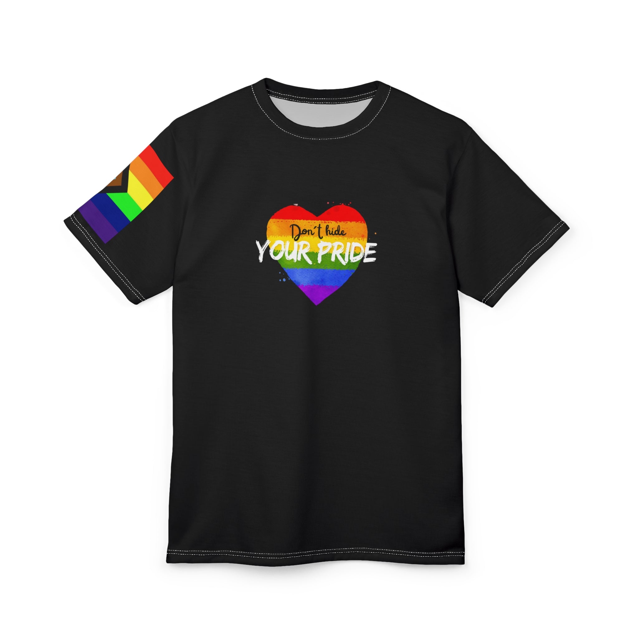 Don’t Hide Your Pride Gender-Free Tee – Rainbow Heart, Inclusive LGBTQIA+ Fashion | Voce Lindx