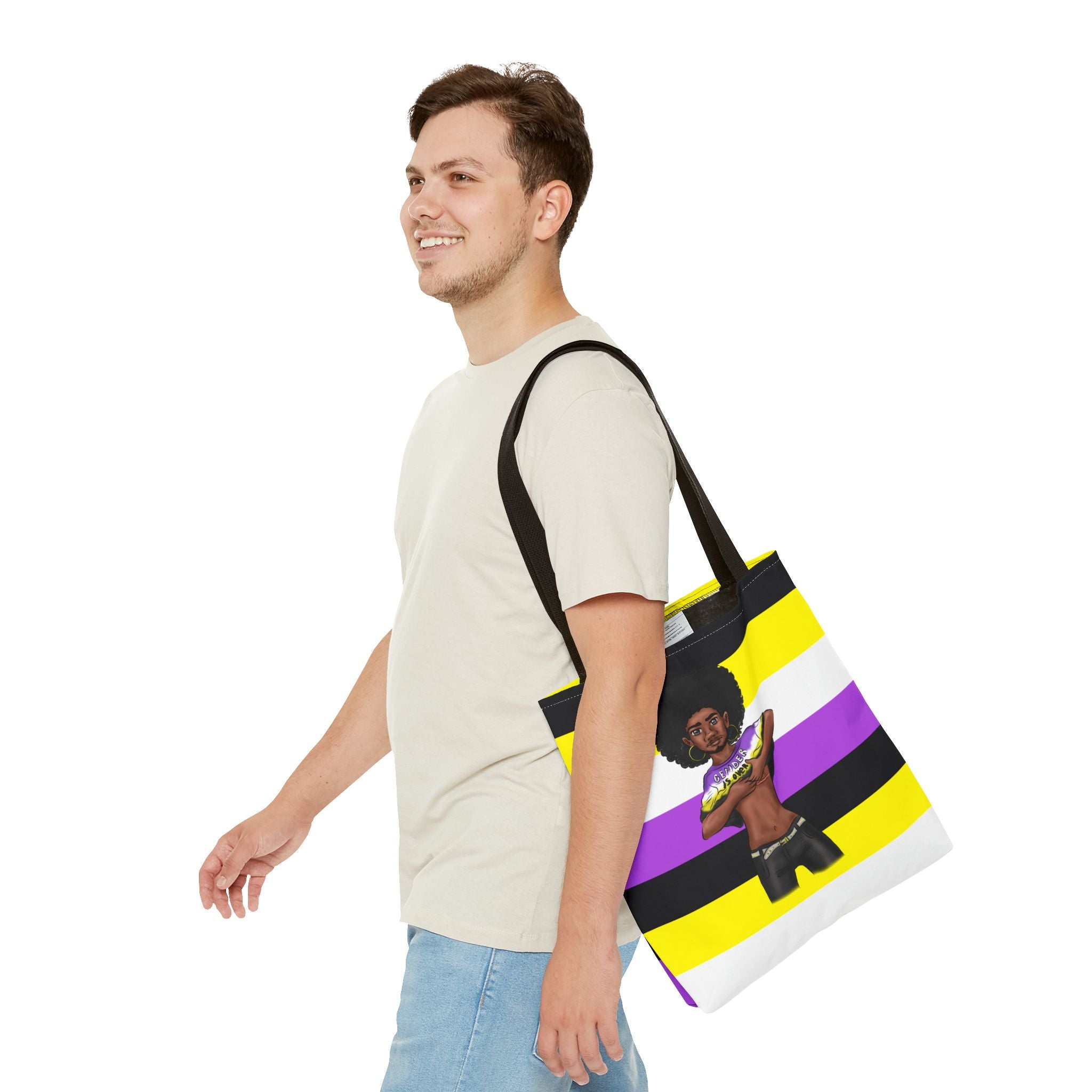 Nonbinary Pride Tote Bag – “Gender Is Over” Art, Durable Polyester, Multiple Sizes | Inclusive LGBTQIA+ Accessory | Voce Lindx