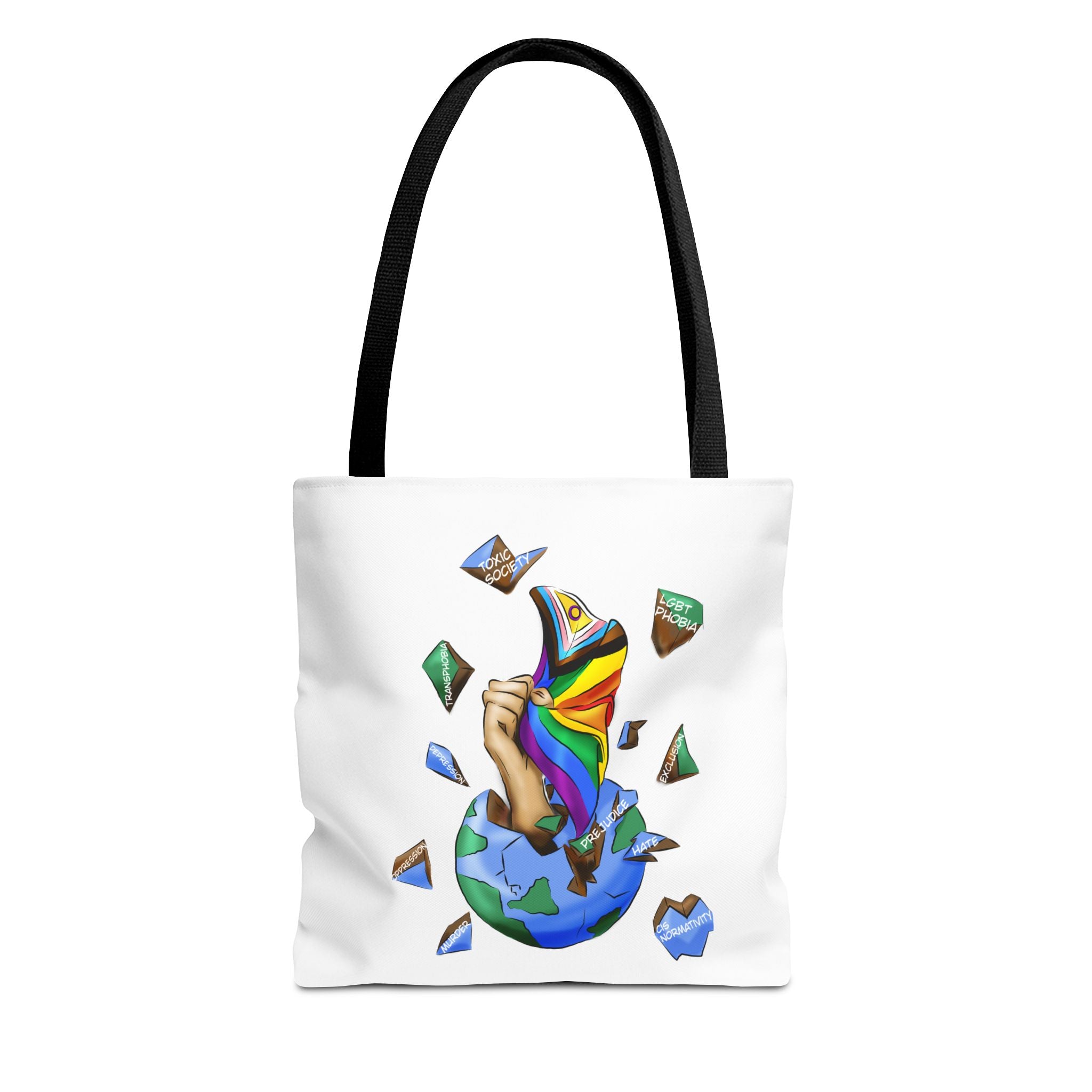 Progress Pride Flag Tote Bag – Breaking Barriers Art, Durable Polyester, Multiple Sizes | Inclusive LGBTQIA+ Accessory | Voce Lindx