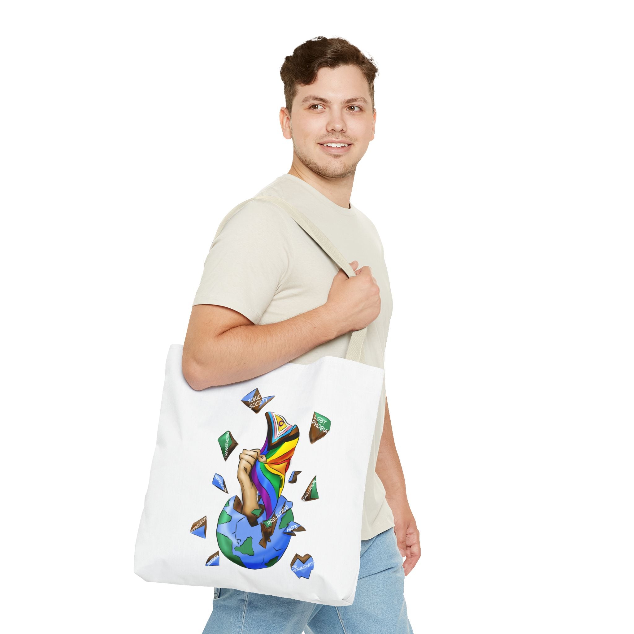 Progress Pride Flag Tote Bag – Breaking Barriers Art, Durable Polyester, Multiple Sizes | Inclusive LGBTQIA+ Accessory | Voce Lindx