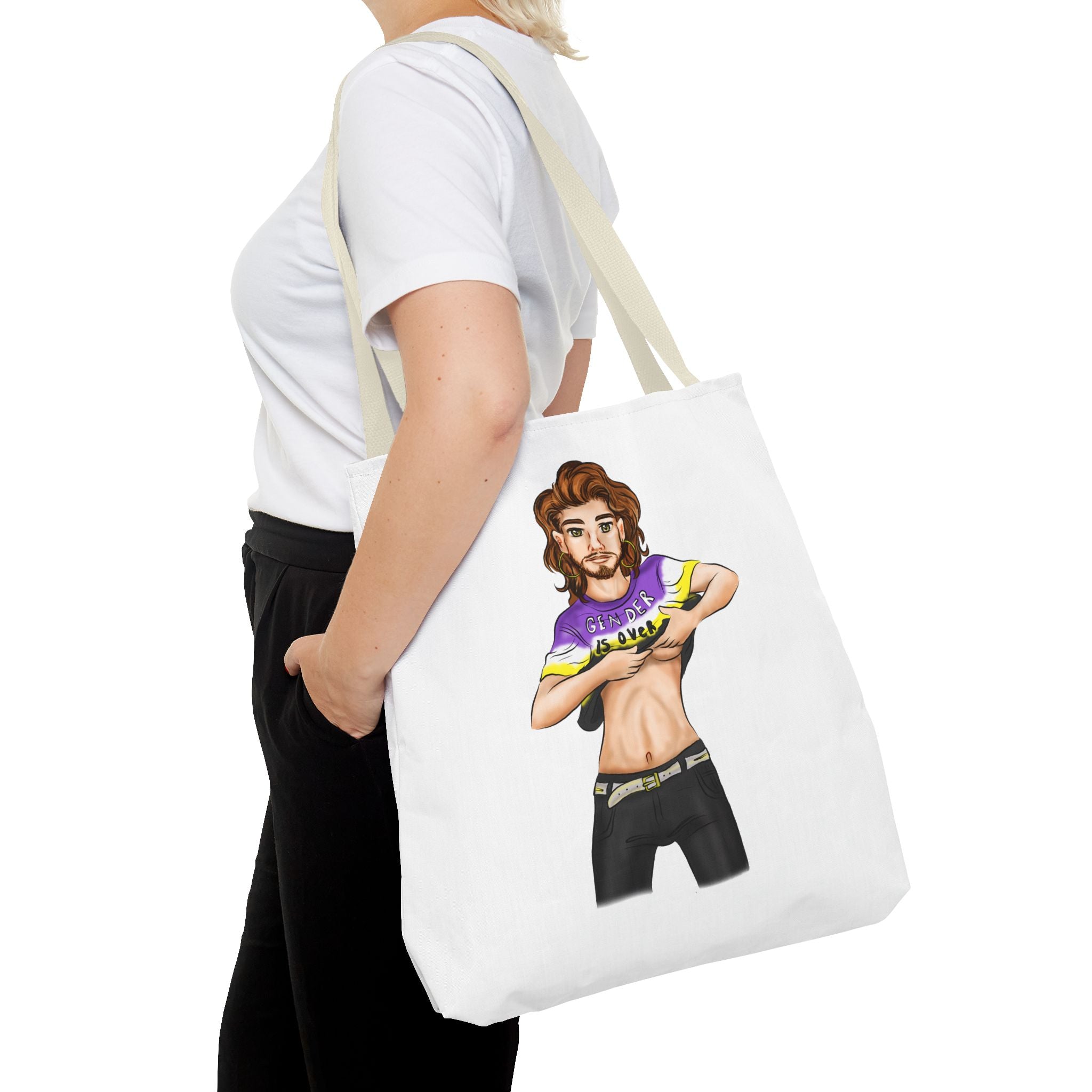 Nonbinary Pride Tote Bag – “Gender Is Over” Art, Durable Polyester, Multiple Sizes | Inclusive LGBTQIA+ Accessory | Voce Lindx