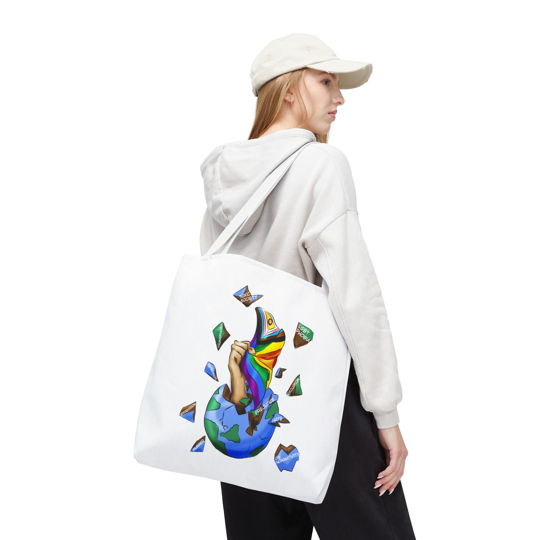 Progress Pride Flag Tote Bag – Breaking Barriers Art, Durable Polyester, Multiple Sizes | Inclusive LGBTQIA+ Accessory | Voce Lindx