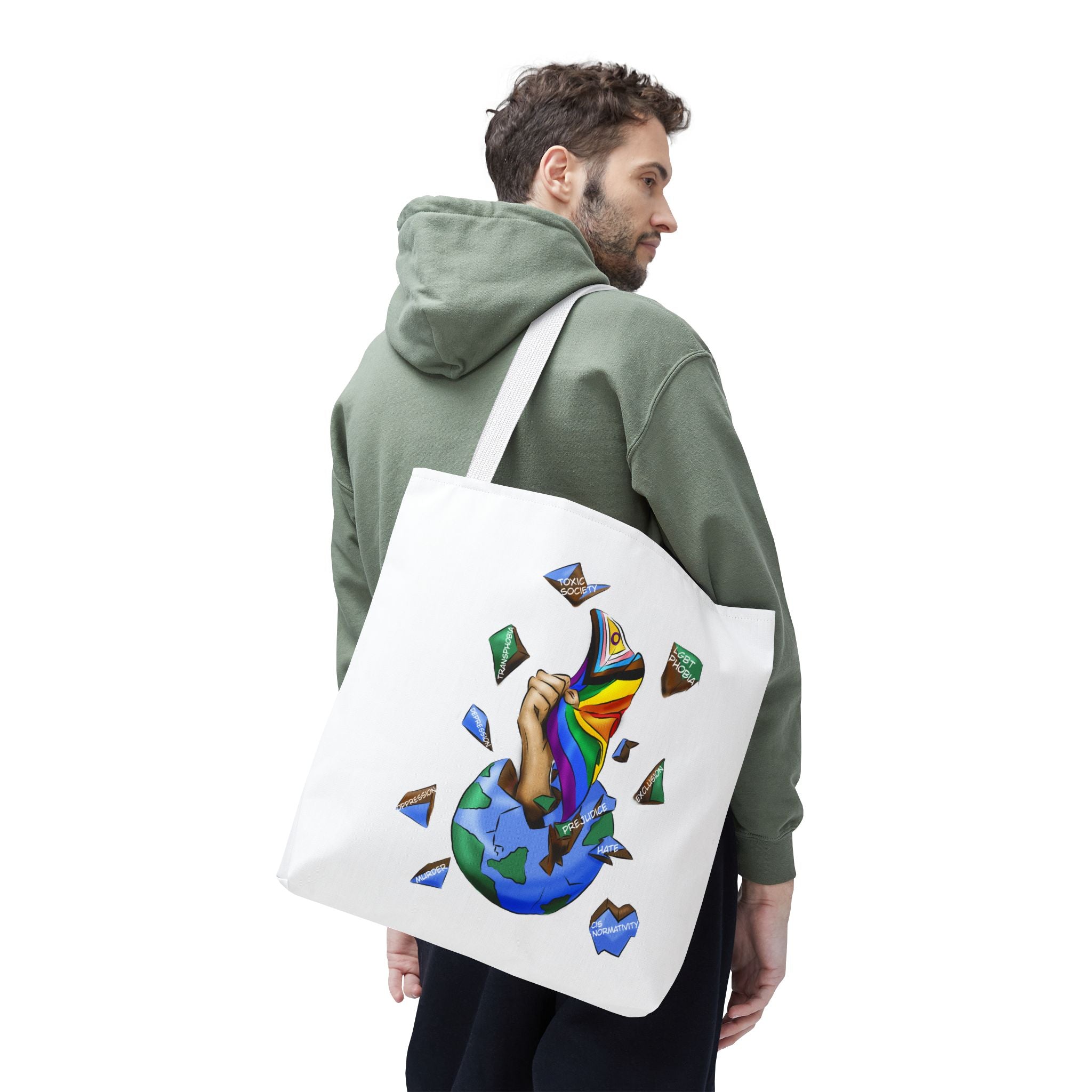 Progress Pride Flag Tote Bag – Breaking Barriers Art, Durable Polyester, Multiple Sizes | Inclusive LGBTQIA+ Accessory | Voce Lindx