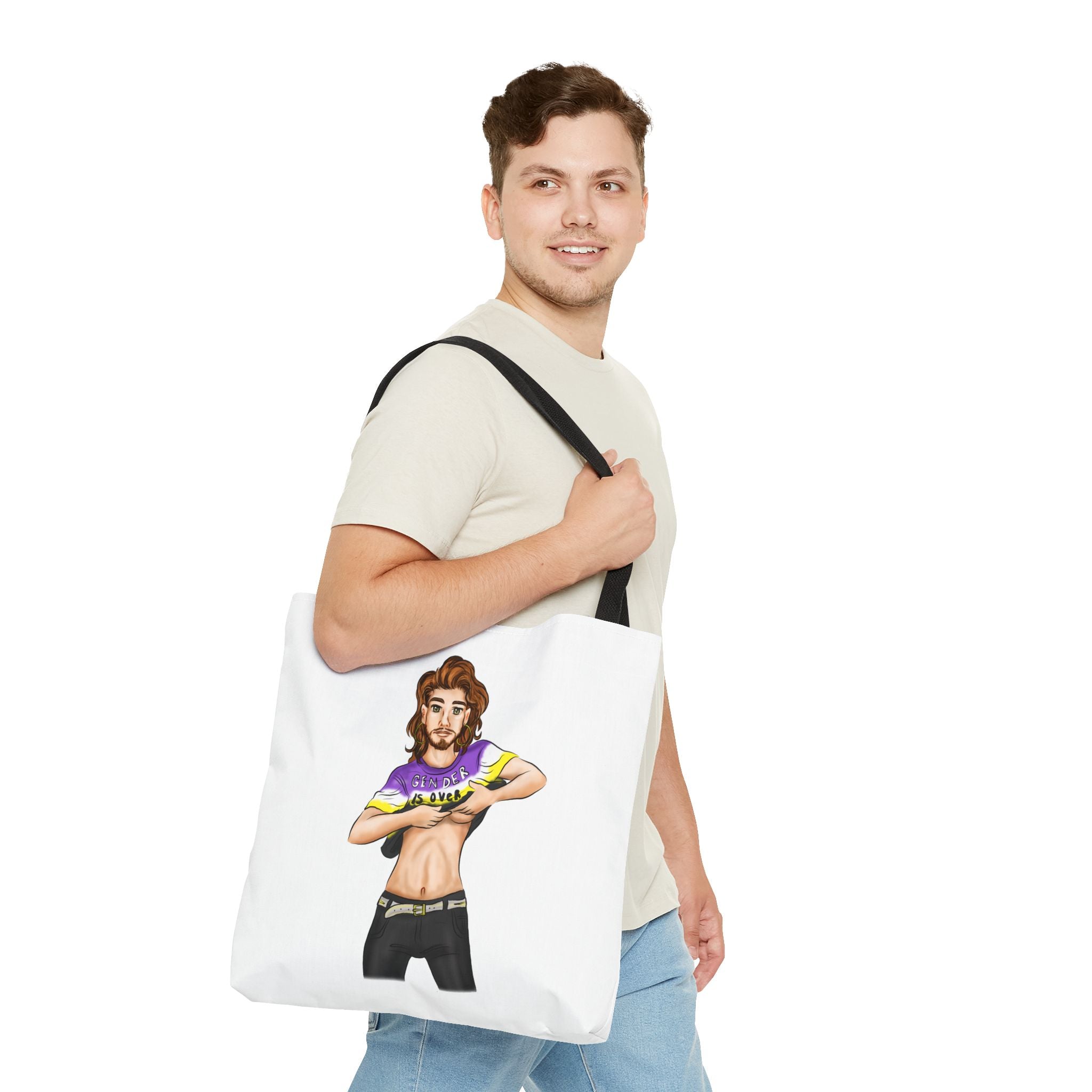 Nonbinary Pride Tote Bag – “Gender Is Over” Art, Durable Polyester, Multiple Sizes | Inclusive LGBTQIA+ Accessory | Voce Lindx