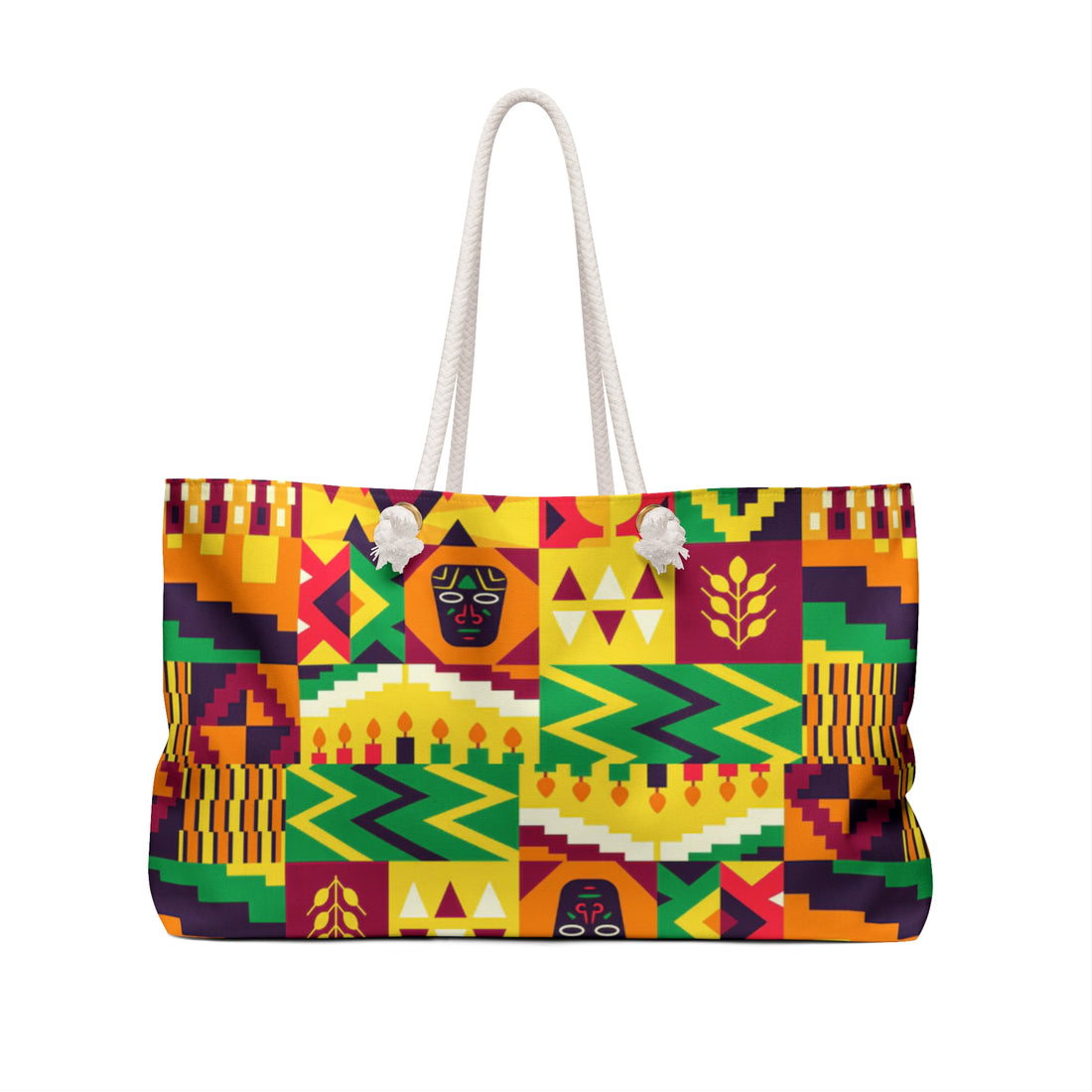 African-Inspired Weekender Bag – Oversized, Durable Polyester, Rope Handles | Travel Tote | Voce Lindx