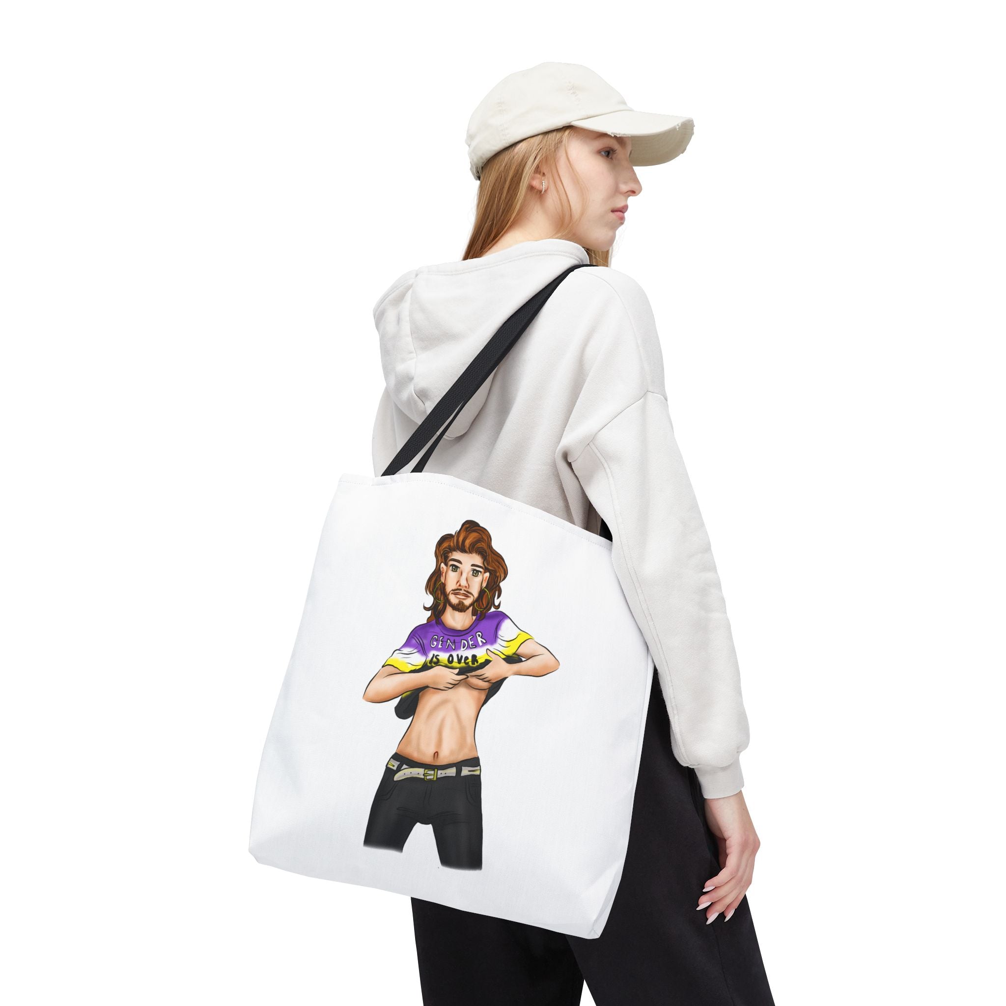 Nonbinary Pride Tote Bag – “Gender Is Over” Art, Durable Polyester, Multiple Sizes | Inclusive LGBTQIA+ Accessory | Voce Lindx