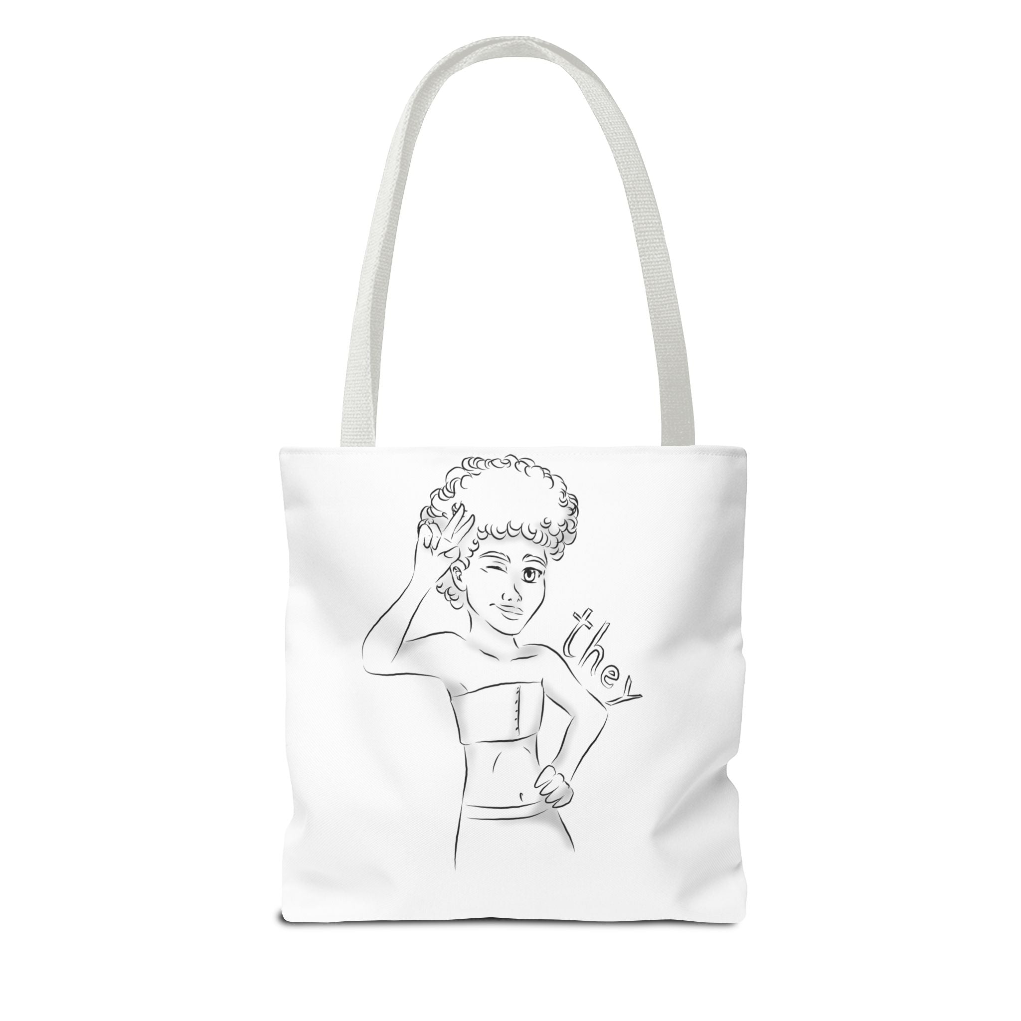 They Pronoun Tote Bag – Gender-Free, Black Line Art, Durable Polyester, Multiple Sizes | Inclusive LGBTQIA+ Accessory | Voce Lindx
