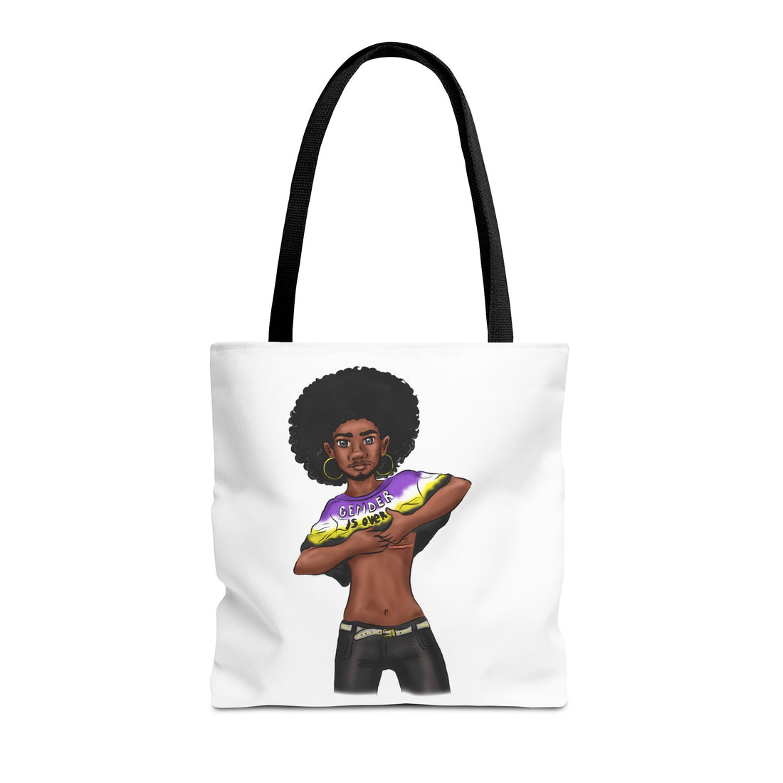 Gender Is Over Tote Bag – Gender-Free, Black Representation Art, Durable Polyester, Multiple Sizes | Inclusive LGBTQIA+ Accessory | Voce Lindx