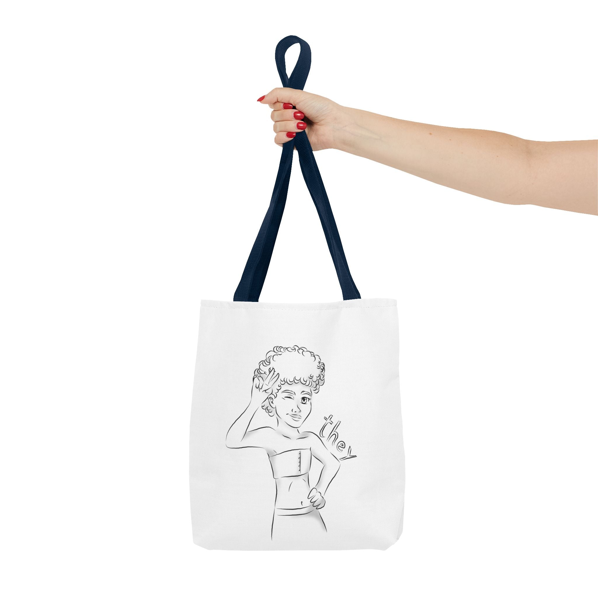 They Pronoun Tote Bag – Gender-Free, Black Line Art, Durable Polyester, Multiple Sizes | Inclusive LGBTQIA+ Accessory | Voce Lindx