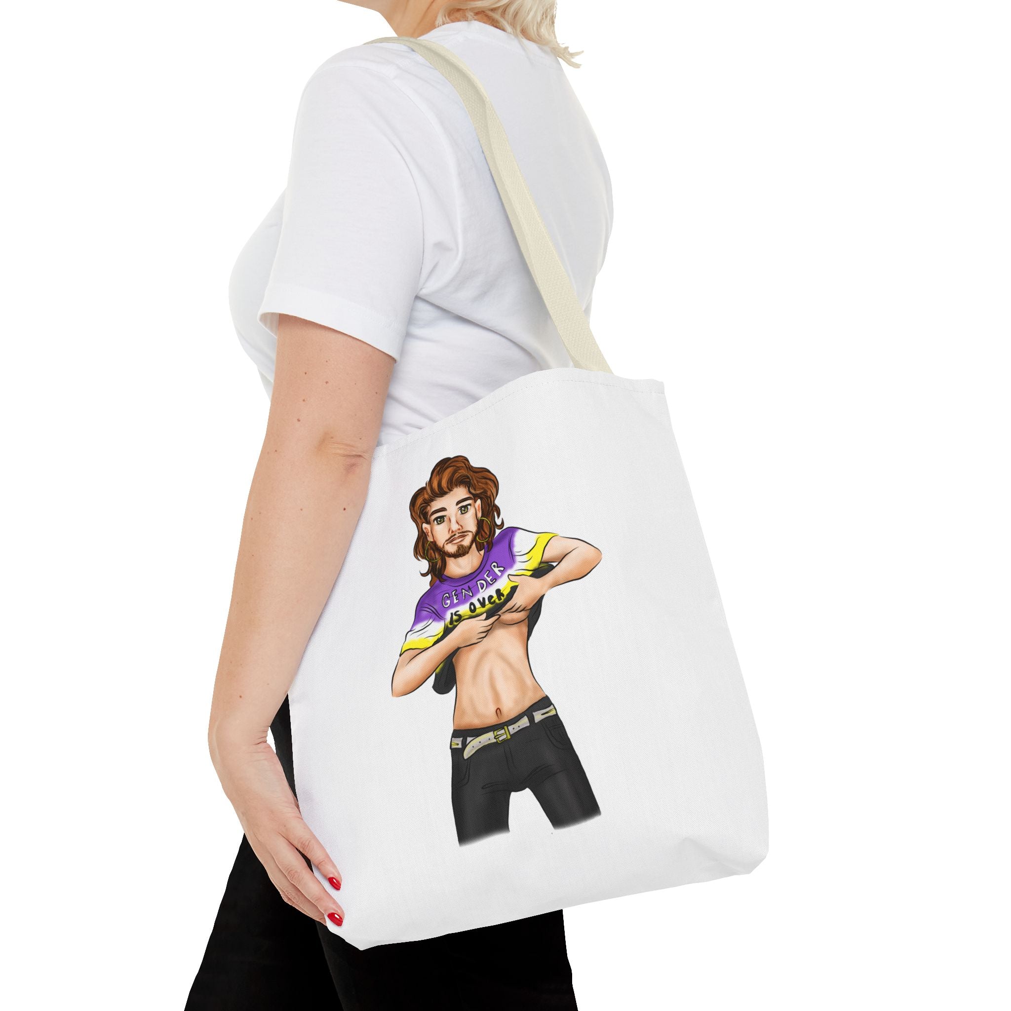 Nonbinary Pride Tote Bag – “Gender Is Over” Art, Durable Polyester, Multiple Sizes | Inclusive LGBTQIA+ Accessory | Voce Lindx