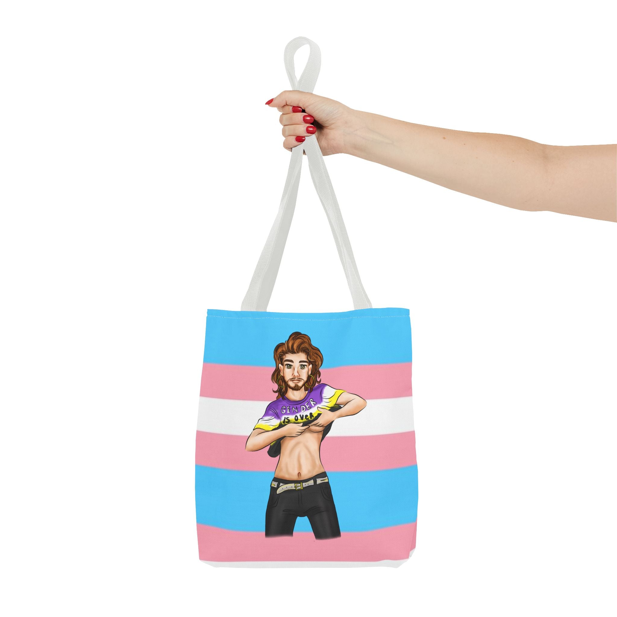 Trans Pride Tote Bag – “Gender Is Over” Art, Durable Polyester, Multiple Sizes | Inclusive LGBTQIA+ Accessory | Voce Lindx
