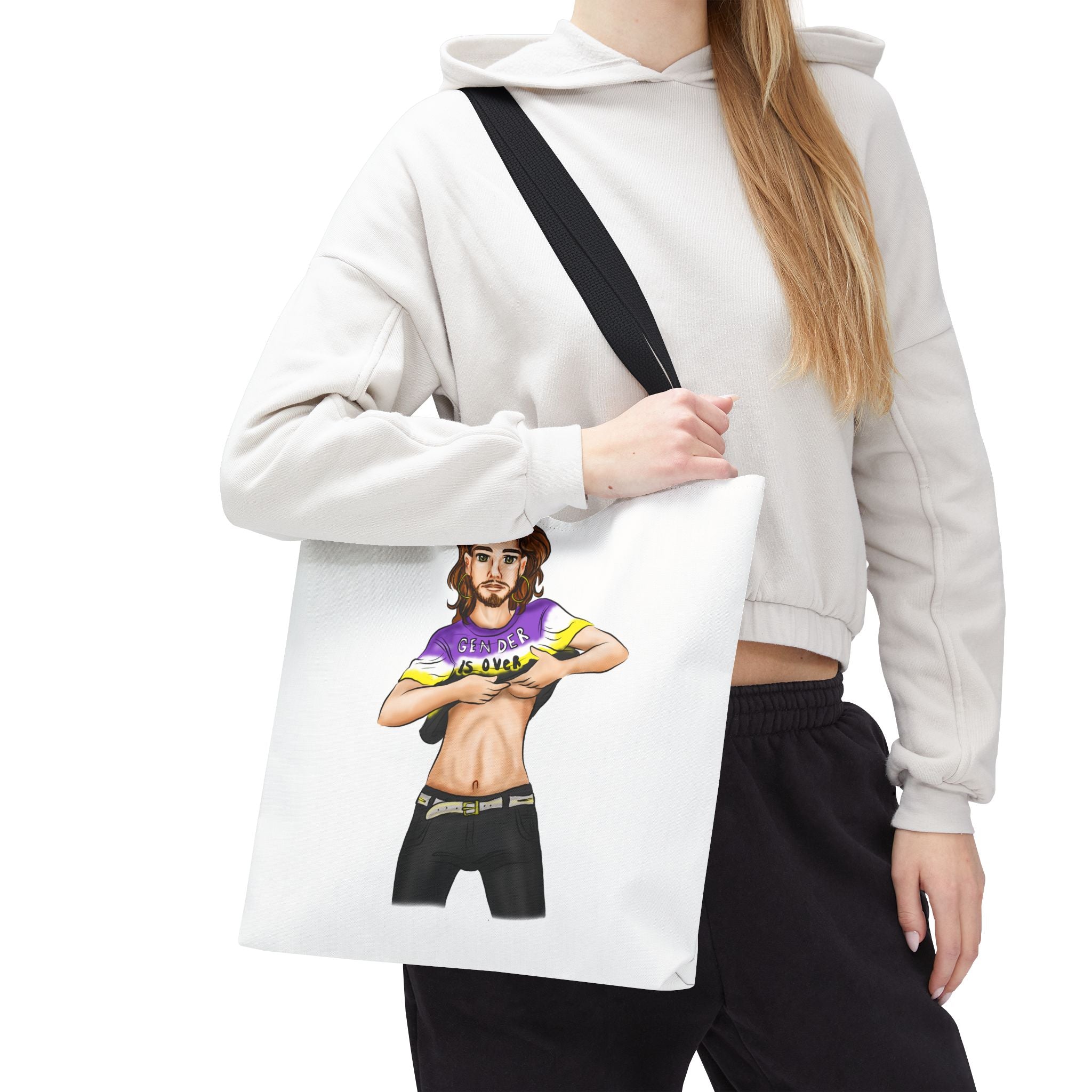 Nonbinary Pride Tote Bag – “Gender Is Over” Art, Durable Polyester, Multiple Sizes | Inclusive LGBTQIA+ Accessory | Voce Lindx