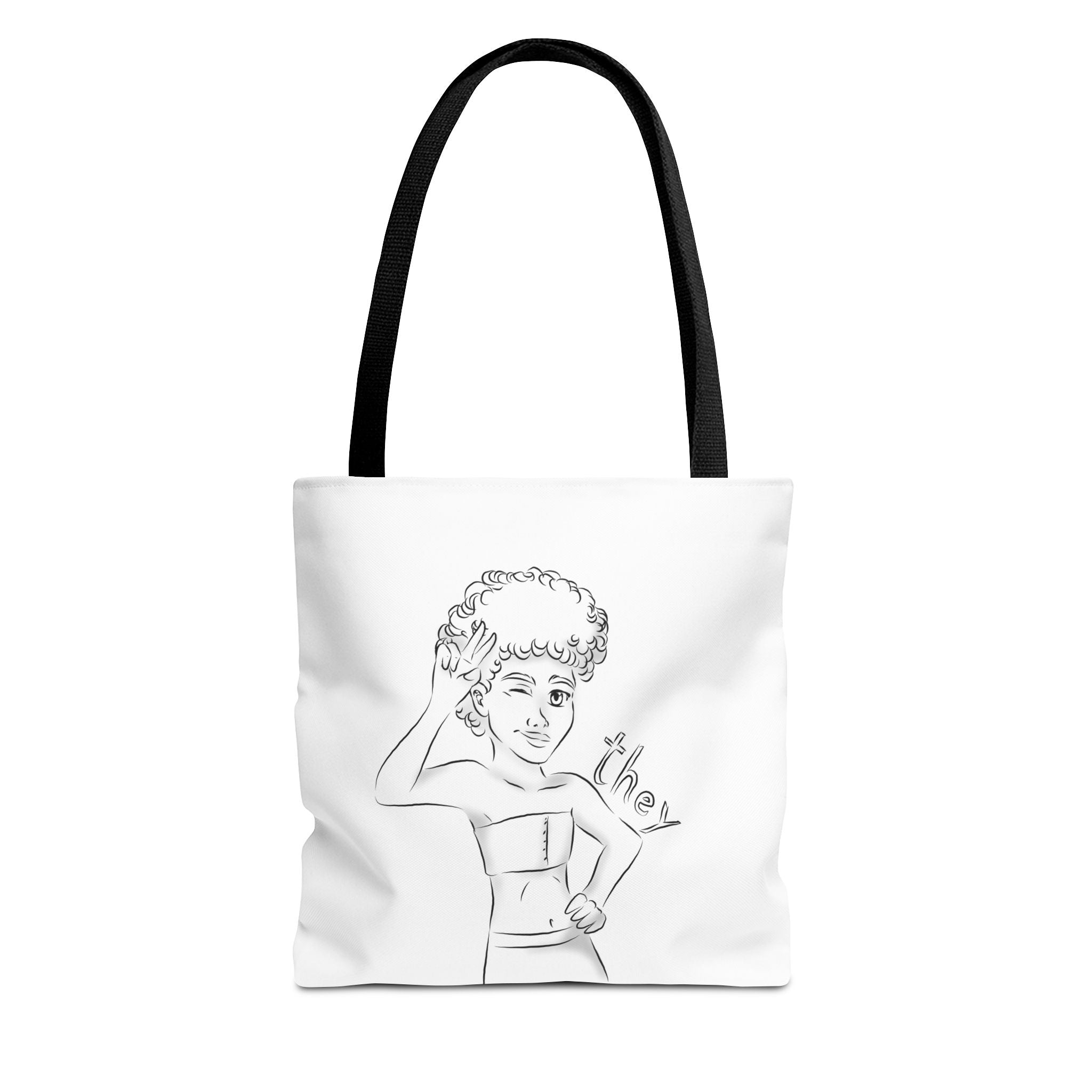 They Pronoun Tote Bag – Gender-Free, Black Line Art, Durable Polyester, Multiple Sizes | Inclusive LGBTQIA+ Accessory | Voce Lindx
