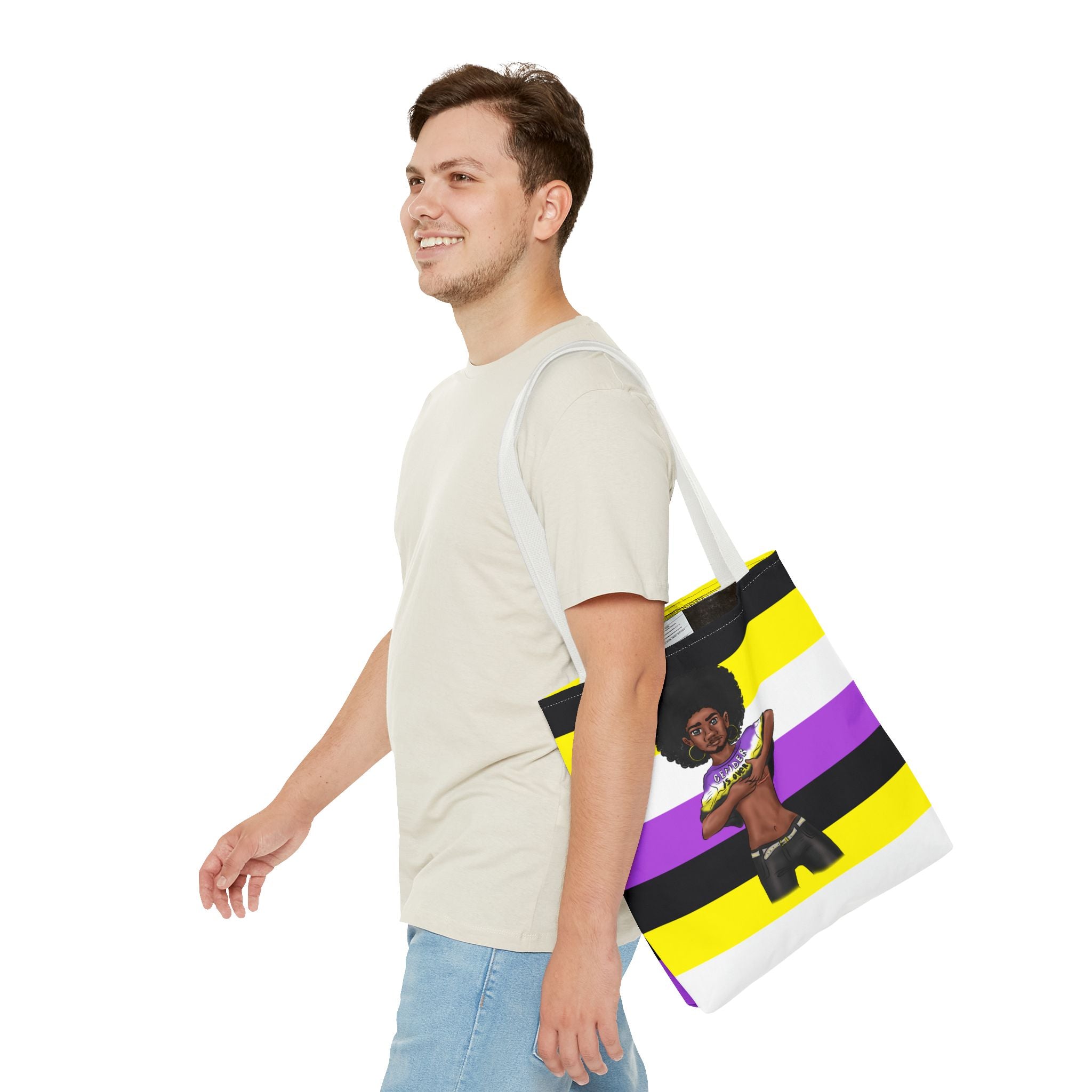 Nonbinary Pride Tote Bag – “Gender Is Over” Art, Durable Polyester, Multiple Sizes | Inclusive LGBTQIA+ Accessory | Voce Lindx