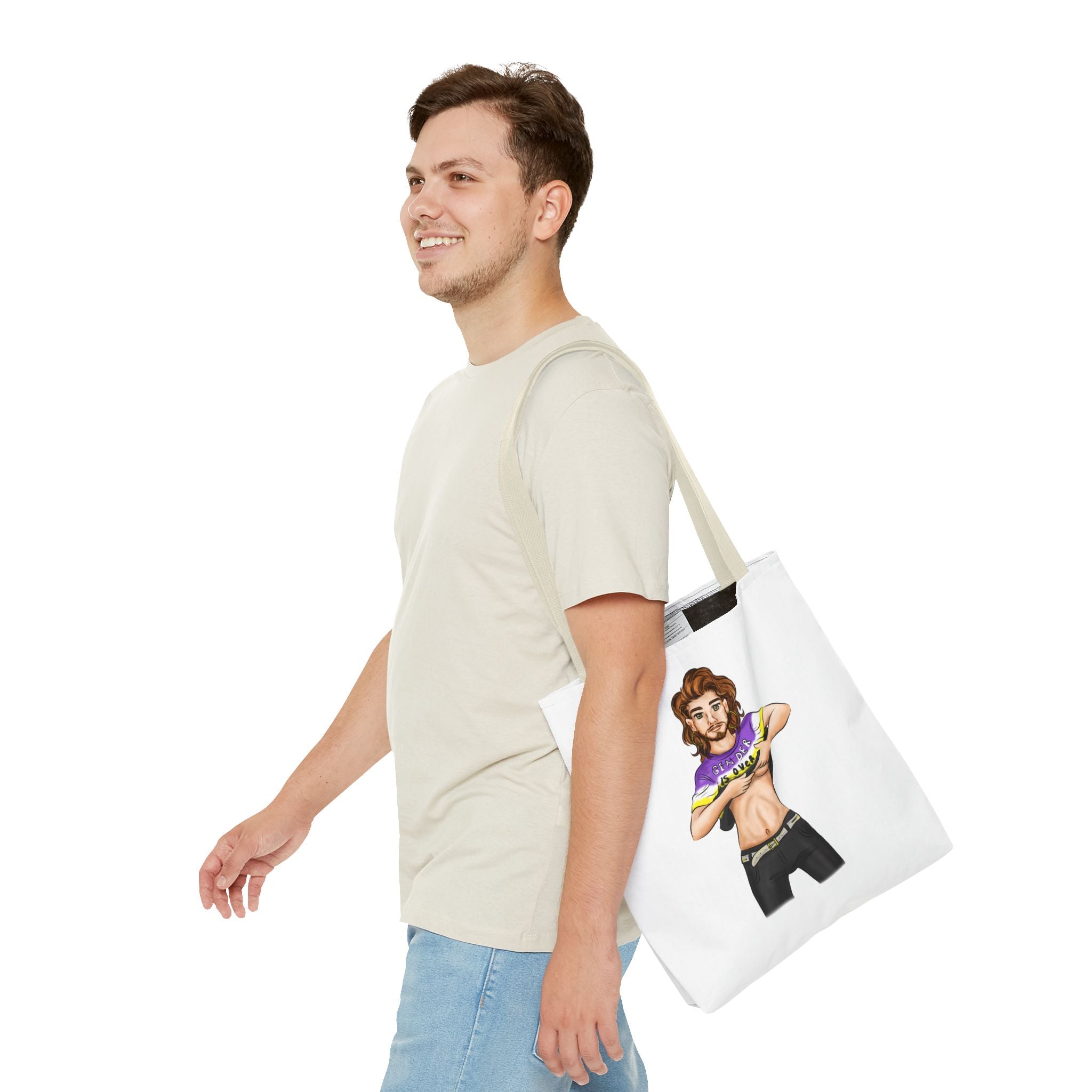 Nonbinary Pride Tote Bag – “Gender Is Over” Art, Durable Polyester, Multiple Sizes | Inclusive LGBTQIA+ Accessory | Voce Lindx