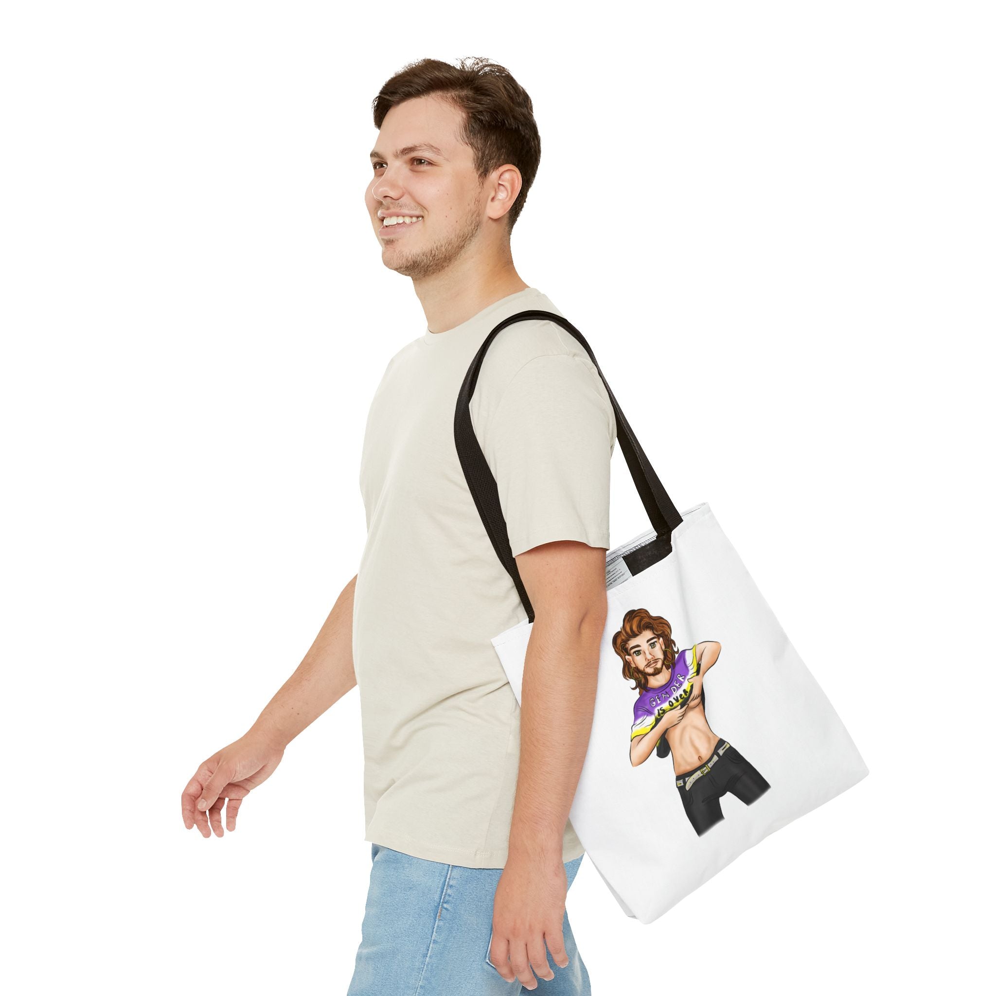 Nonbinary Pride Tote Bag – “Gender Is Over” Art, Durable Polyester, Multiple Sizes | Inclusive LGBTQIA+ Accessory | Voce Lindx