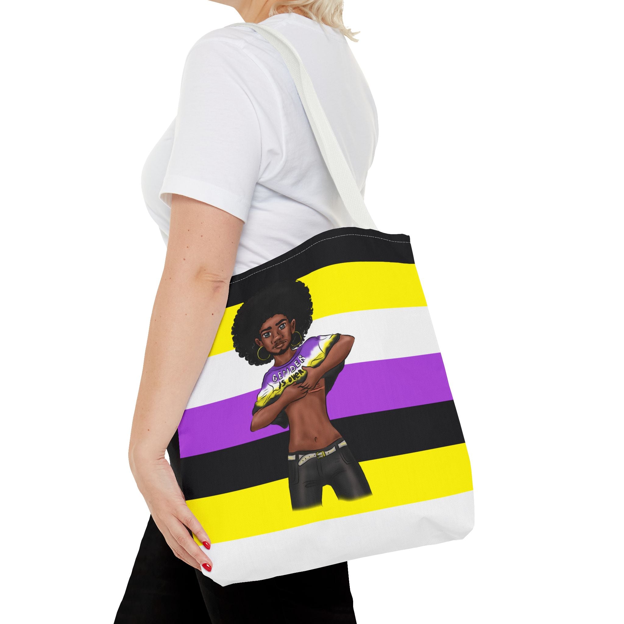 Nonbinary Pride Tote Bag – “Gender Is Over” Art, Durable Polyester, Multiple Sizes | Inclusive LGBTQIA+ Accessory | Voce Lindx