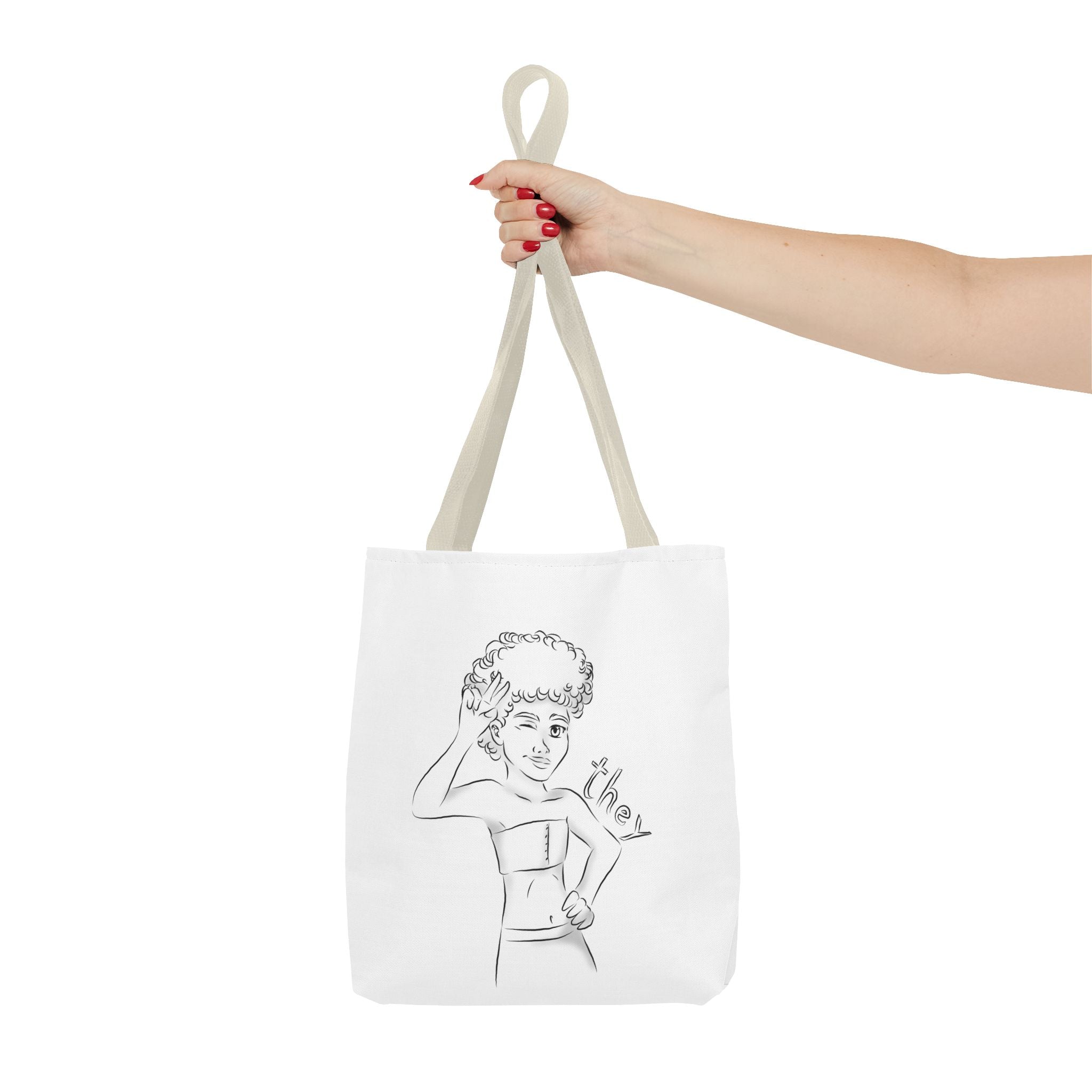 They Pronoun Tote Bag – Gender-Free, Black Line Art, Durable Polyester, Multiple Sizes | Inclusive LGBTQIA+ Accessory | Voce Lindx