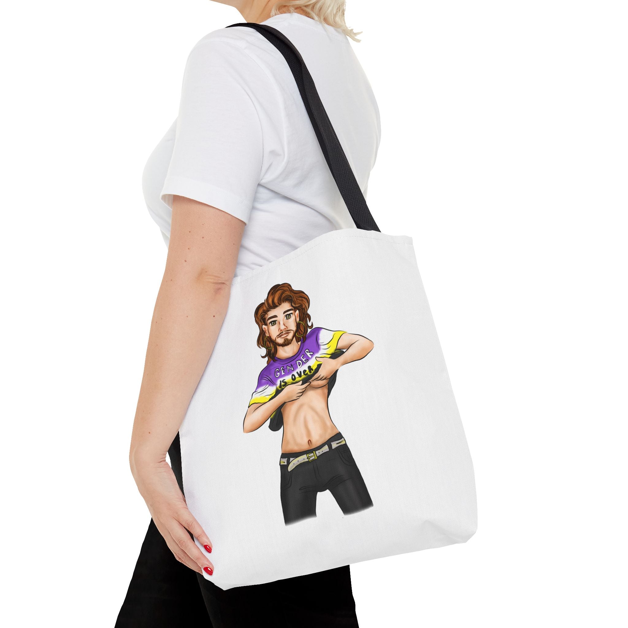 Nonbinary Pride Tote Bag – “Gender Is Over” Art, Durable Polyester, Multiple Sizes | Inclusive LGBTQIA+ Accessory | Voce Lindx