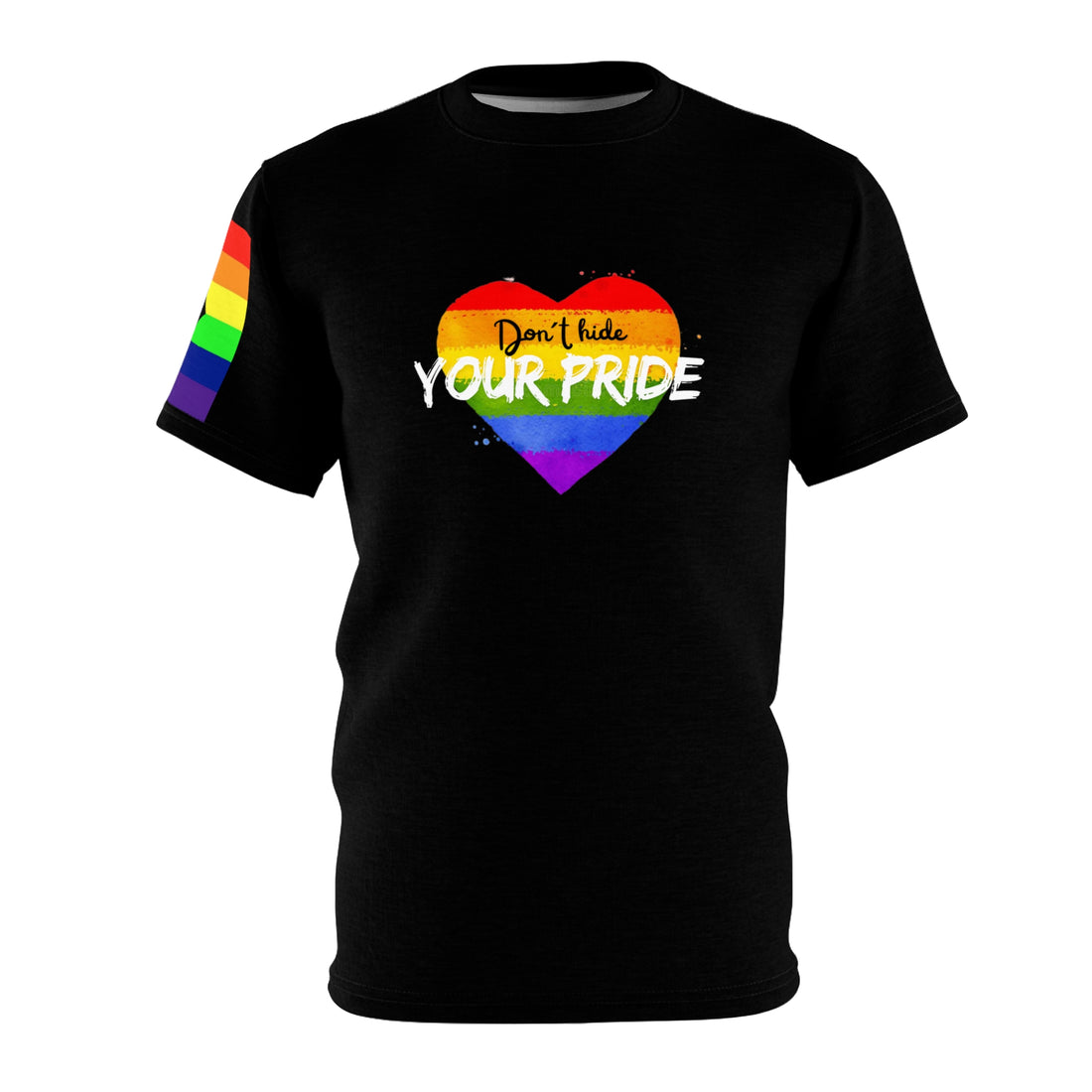 Don’t Hide Your Pride Gender-Free Tee – Rainbow Heart, Inclusive LGBTQIA+ Fashion | Voce Lindx