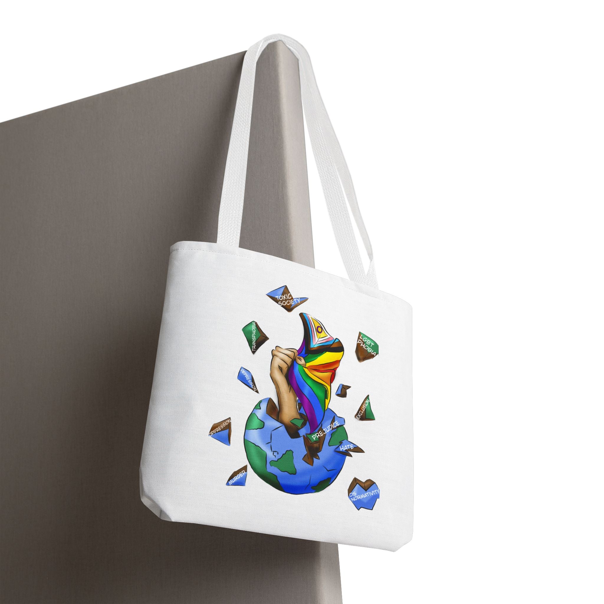 Progress Pride Flag Tote Bag – Breaking Barriers Art, Durable Polyester, Multiple Sizes | Inclusive LGBTQIA+ Accessory | Voce Lindx
