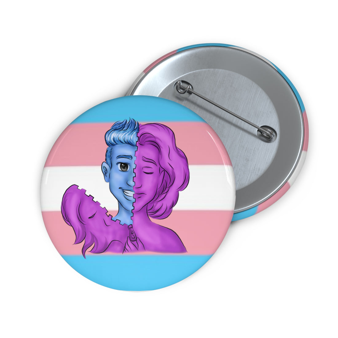 FTM Trans Pride Pin Button – Gender-Free, Transgender Flag Art, Glossy Metal, Multiple Sizes | Voce Lindx