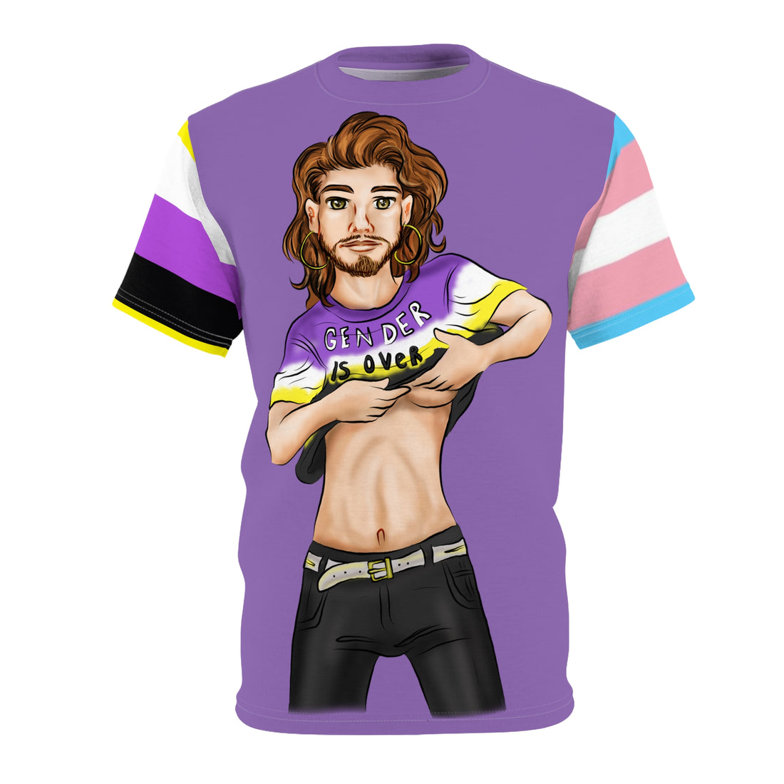 Gender Is Over Gender-Free Tee – Nonbinary & Trans Pride Sleeves, Inclusive LGBTQIA+ Art, Lightweight Polyester | Voce Lindx