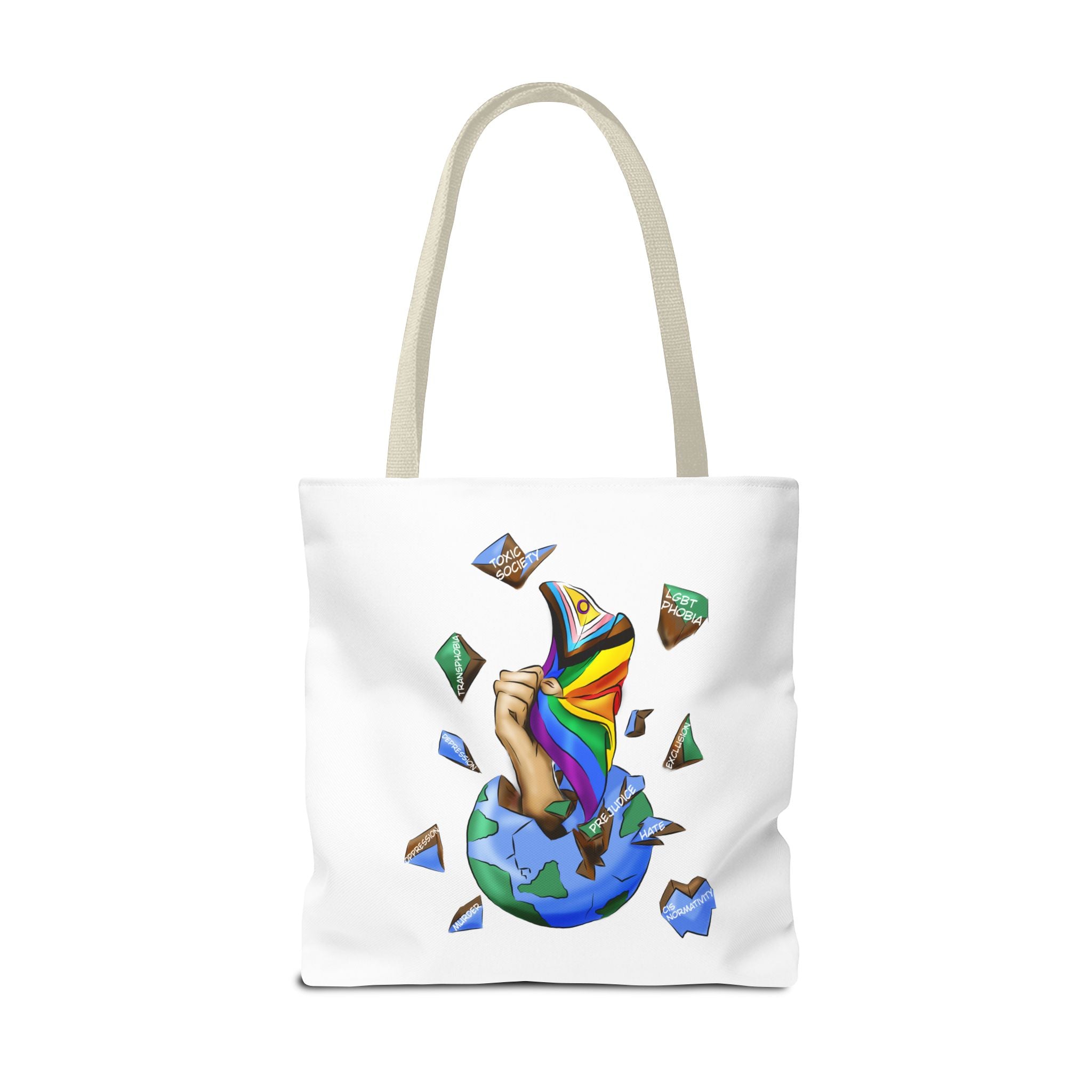 Progress Pride Flag Tote Bag – Breaking Barriers Art, Durable Polyester, Multiple Sizes | Inclusive LGBTQIA+ Accessory | Voce Lindx