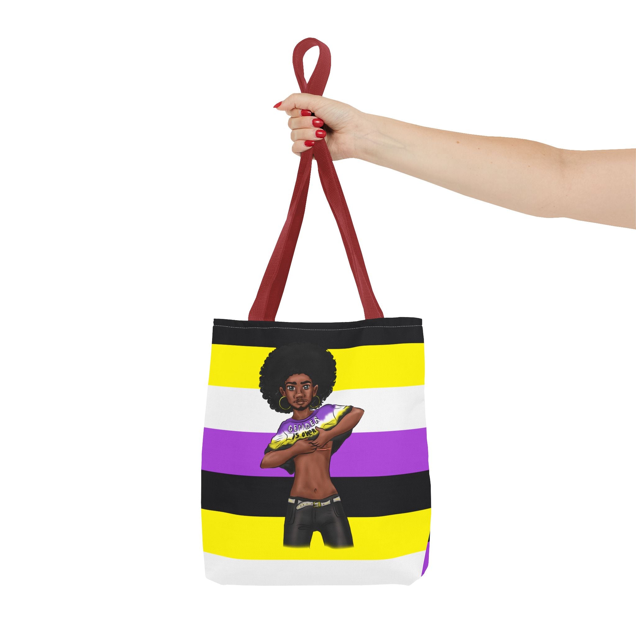 Nonbinary Pride Tote Bag – “Gender Is Over” Art, Durable Polyester, Multiple Sizes | Inclusive LGBTQIA+ Accessory | Voce Lindx